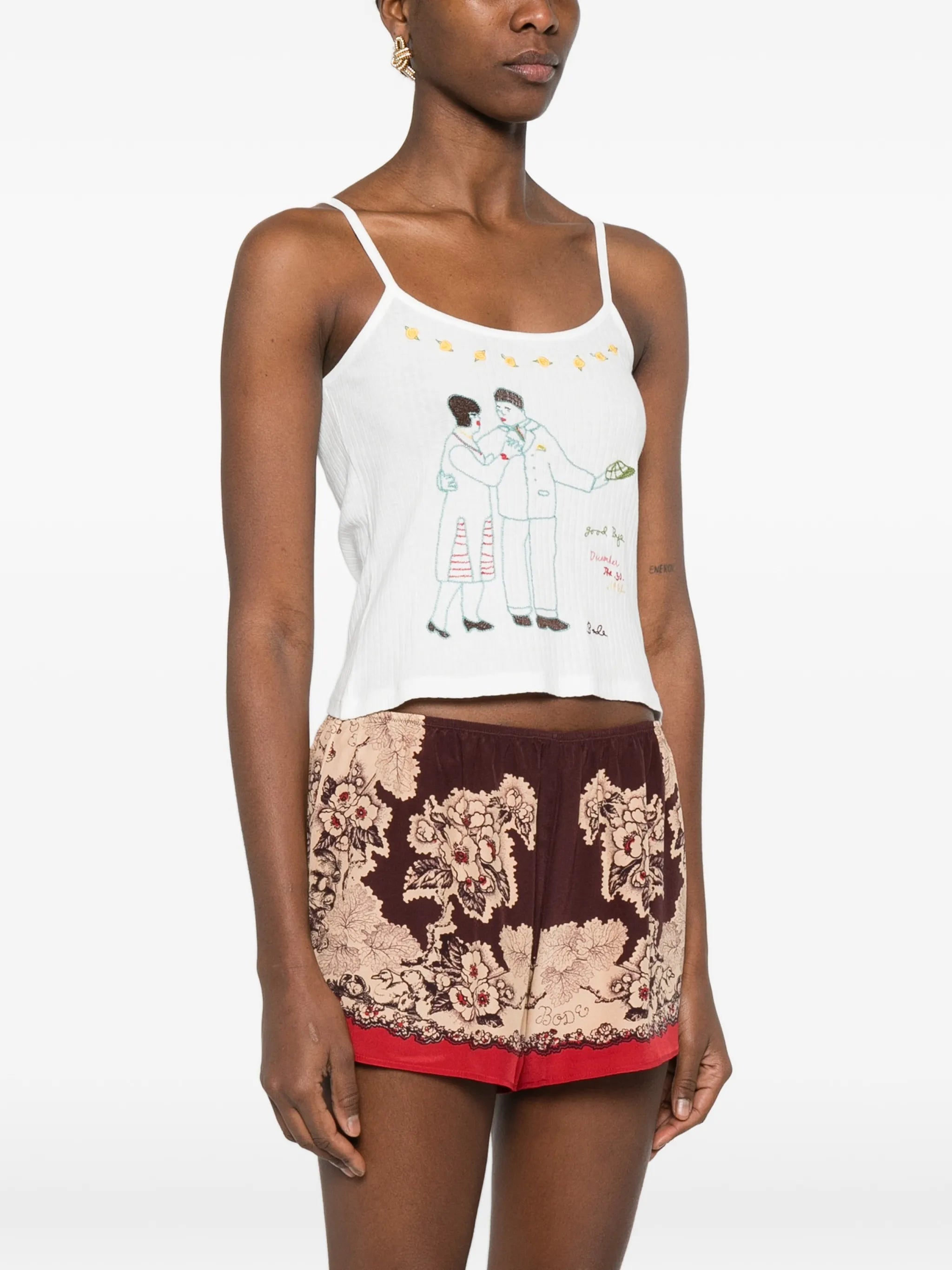 graphic-print ribbed top
