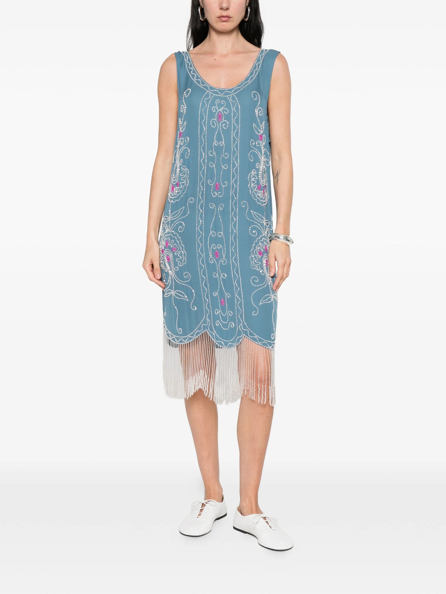 beaded-embellishment midi dress