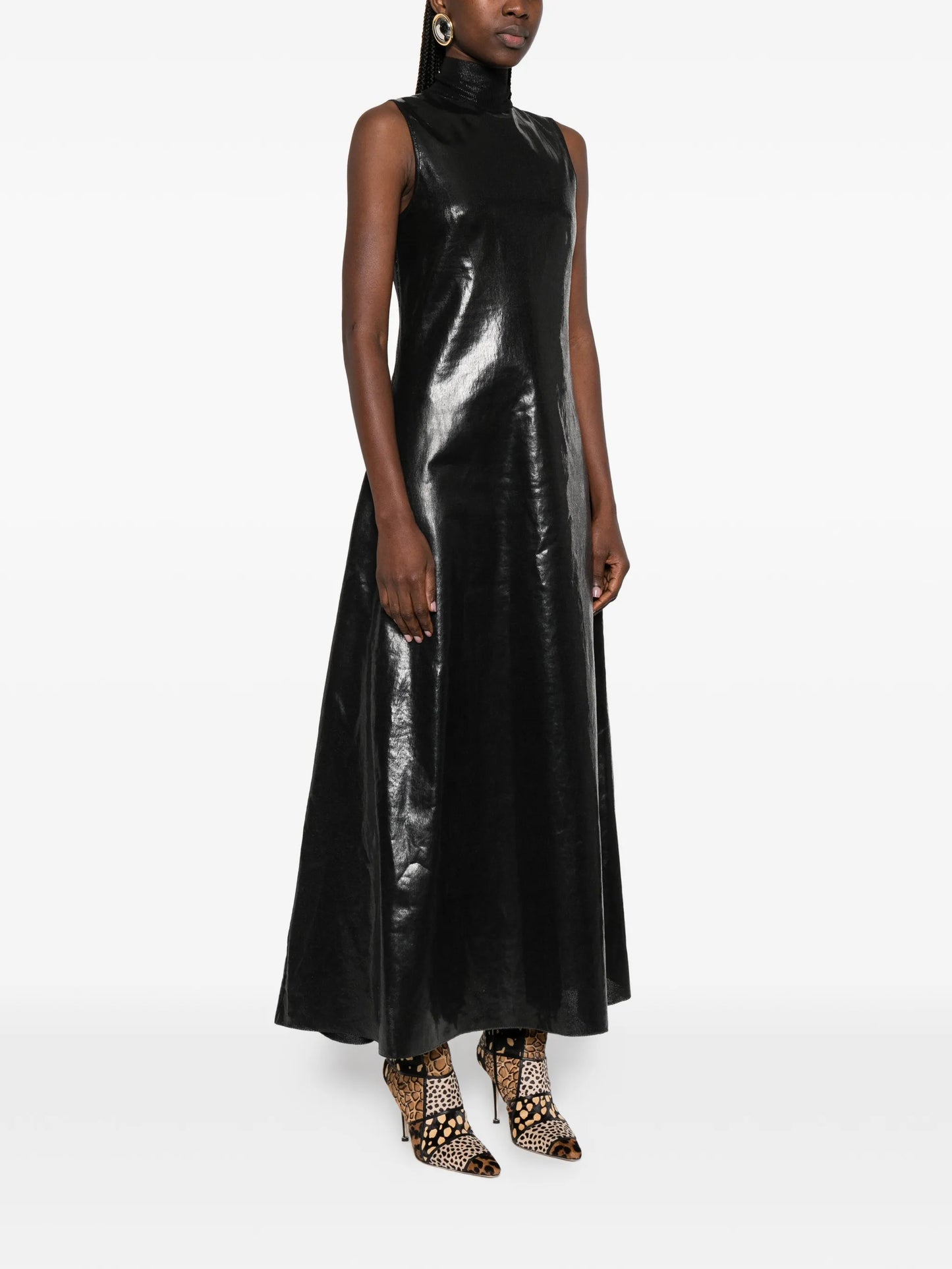 turtleneck sleeveless maxi dress