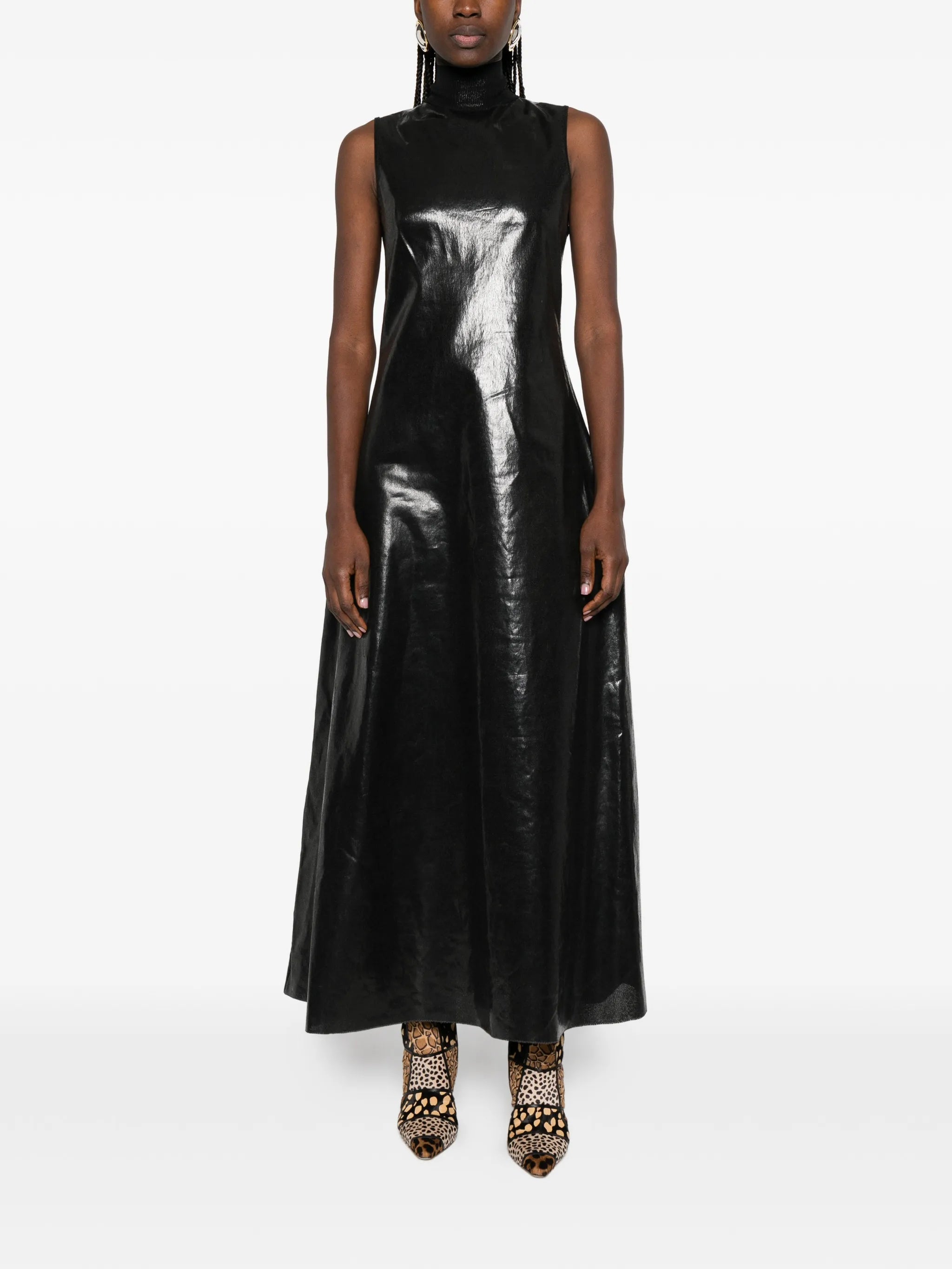 turtleneck sleeveless maxi dress