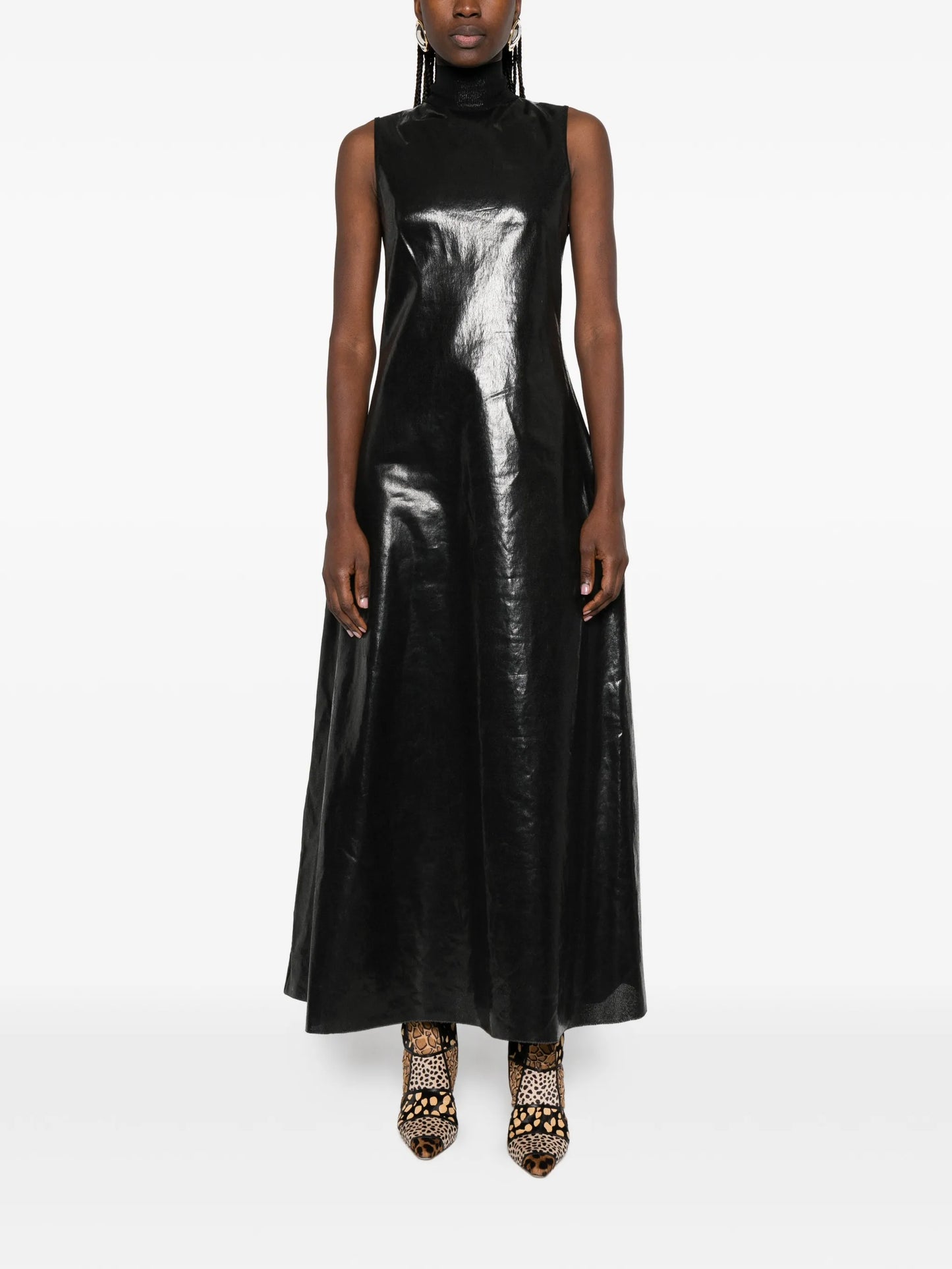turtleneck sleeveless maxi dress