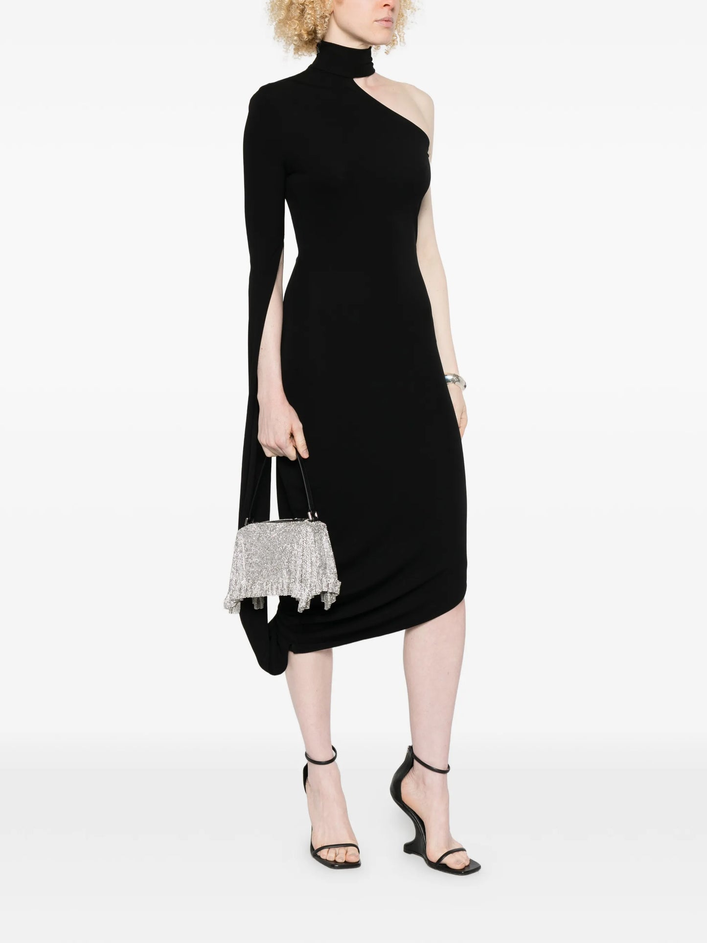 asymmetric draped midi dress