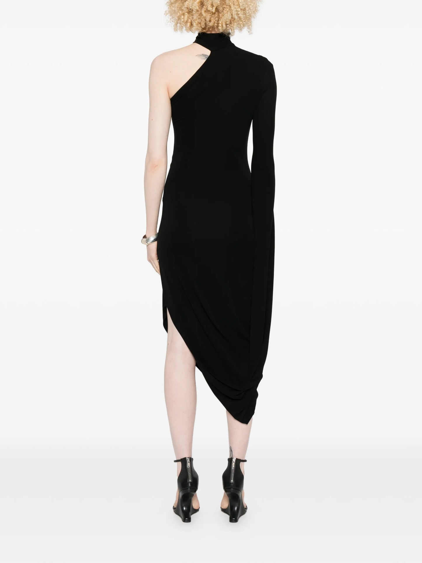 asymmetric draped midi dress