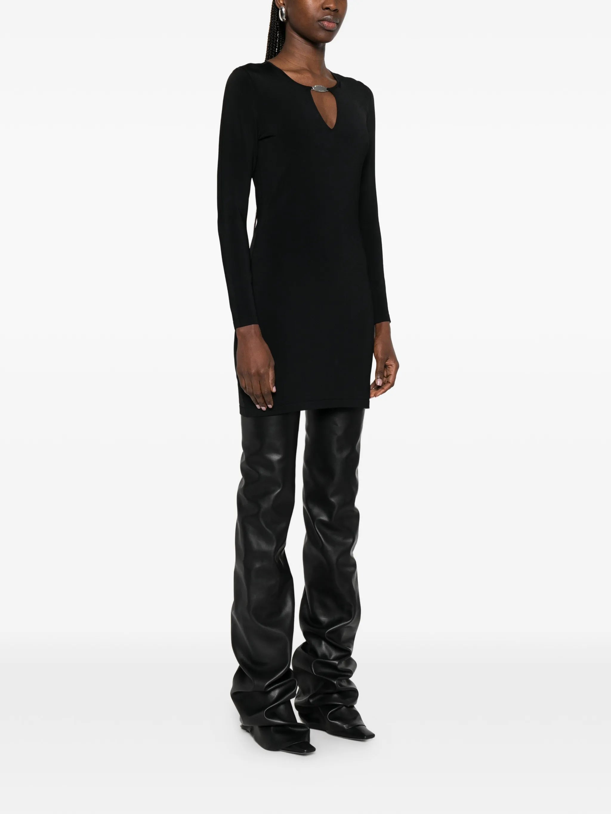 metal logo V-neck mini dress