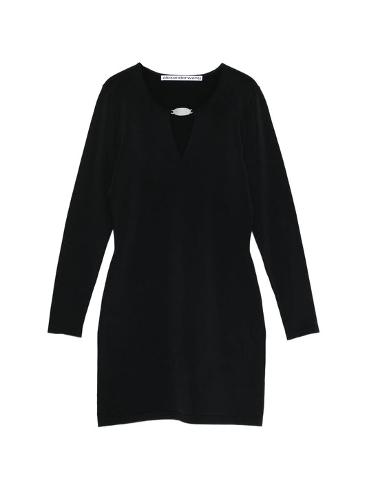 metal logo V-neck mini dress