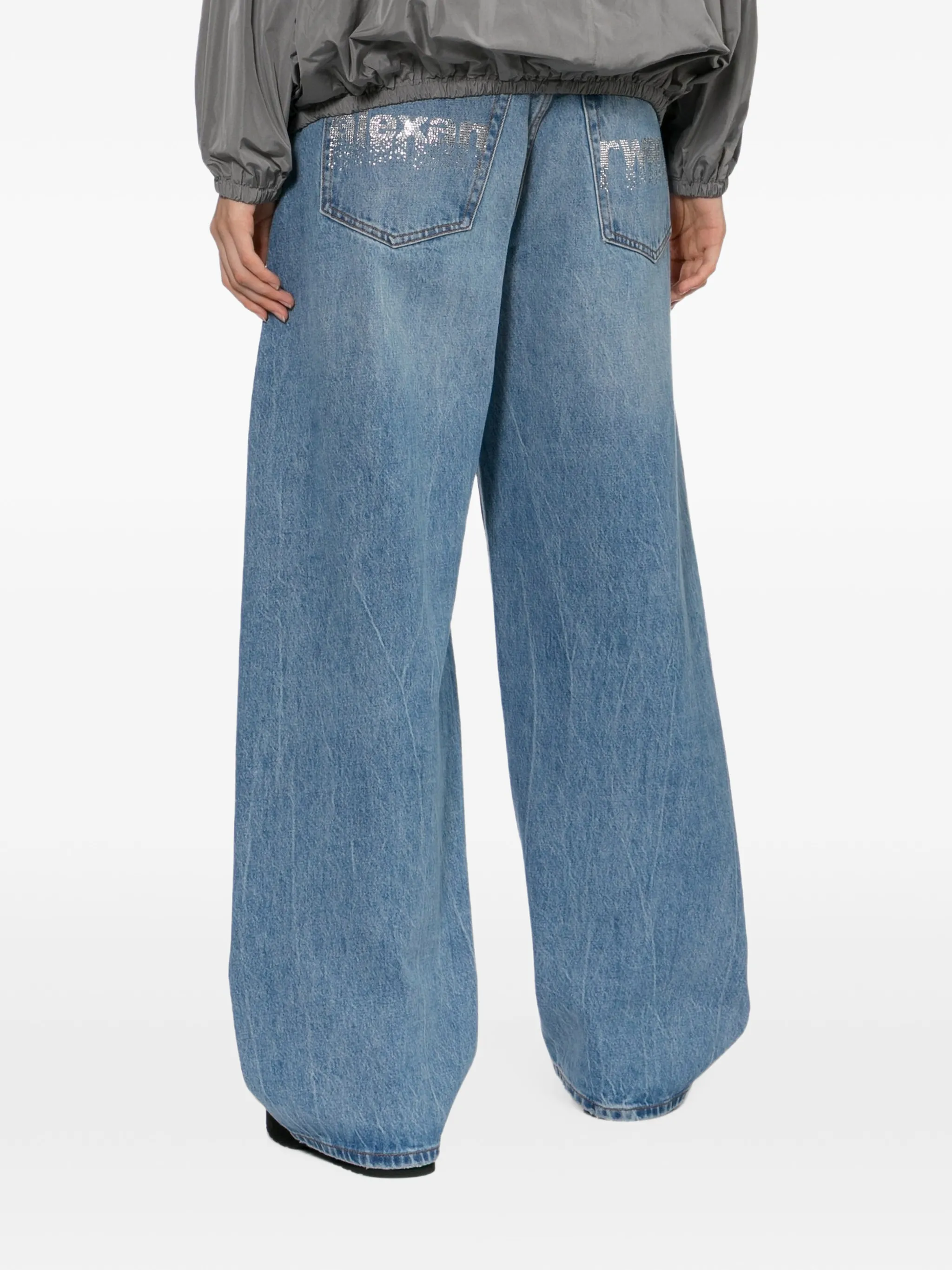 crystal-embellished logo-print jeans