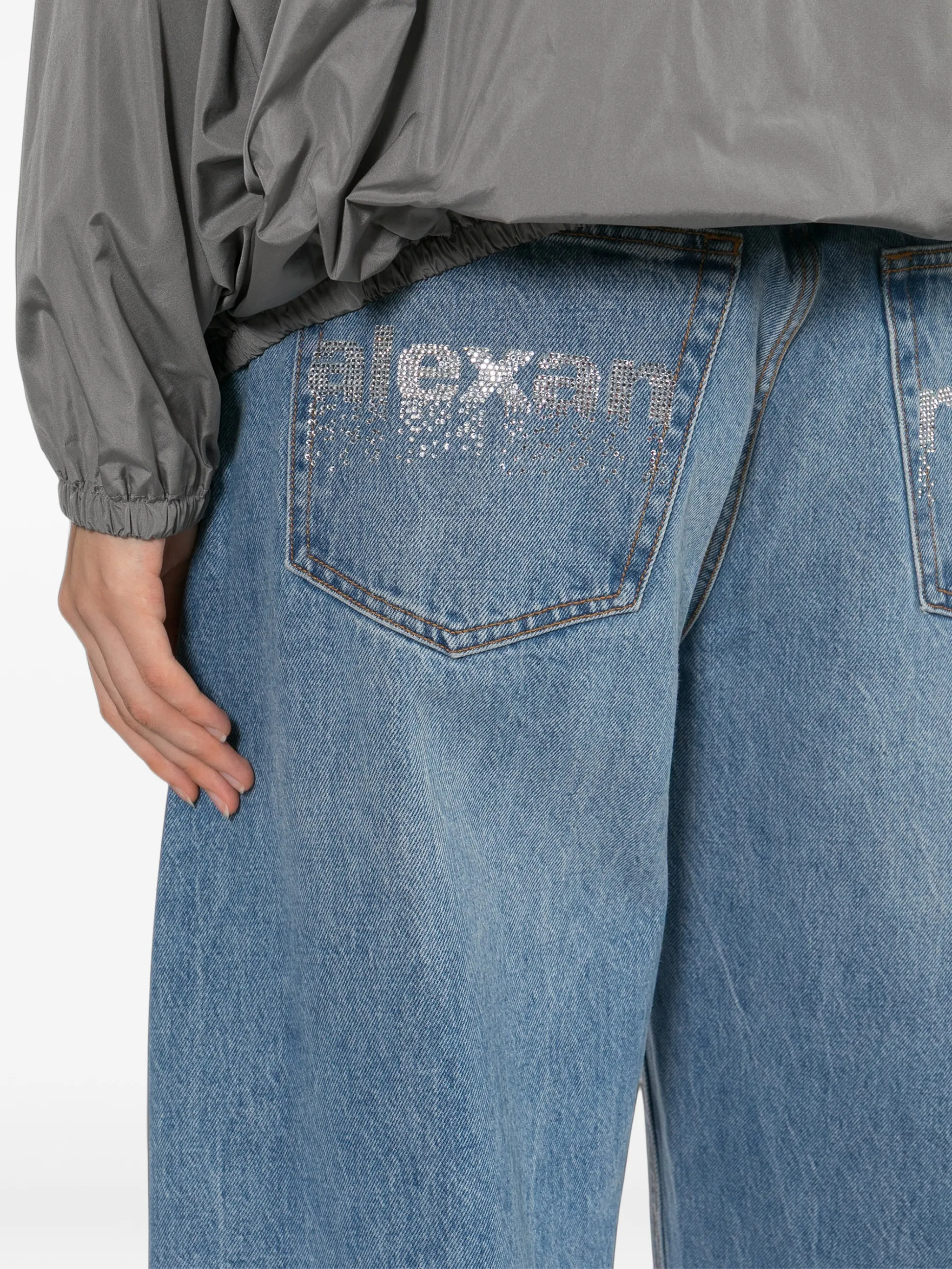 crystal-embellished logo-print jeans