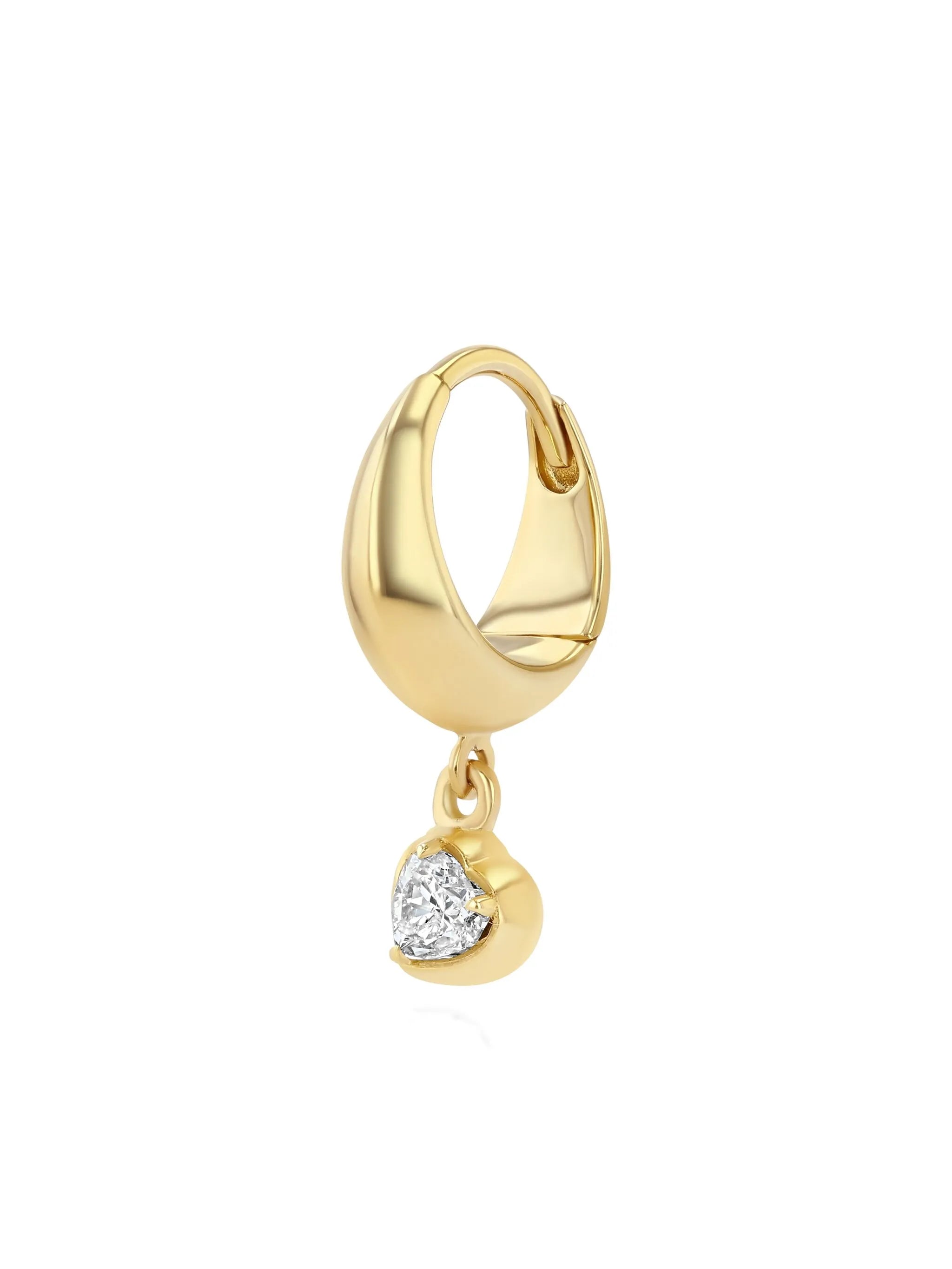 lizzie crescent hoop w with heart single 18k YG