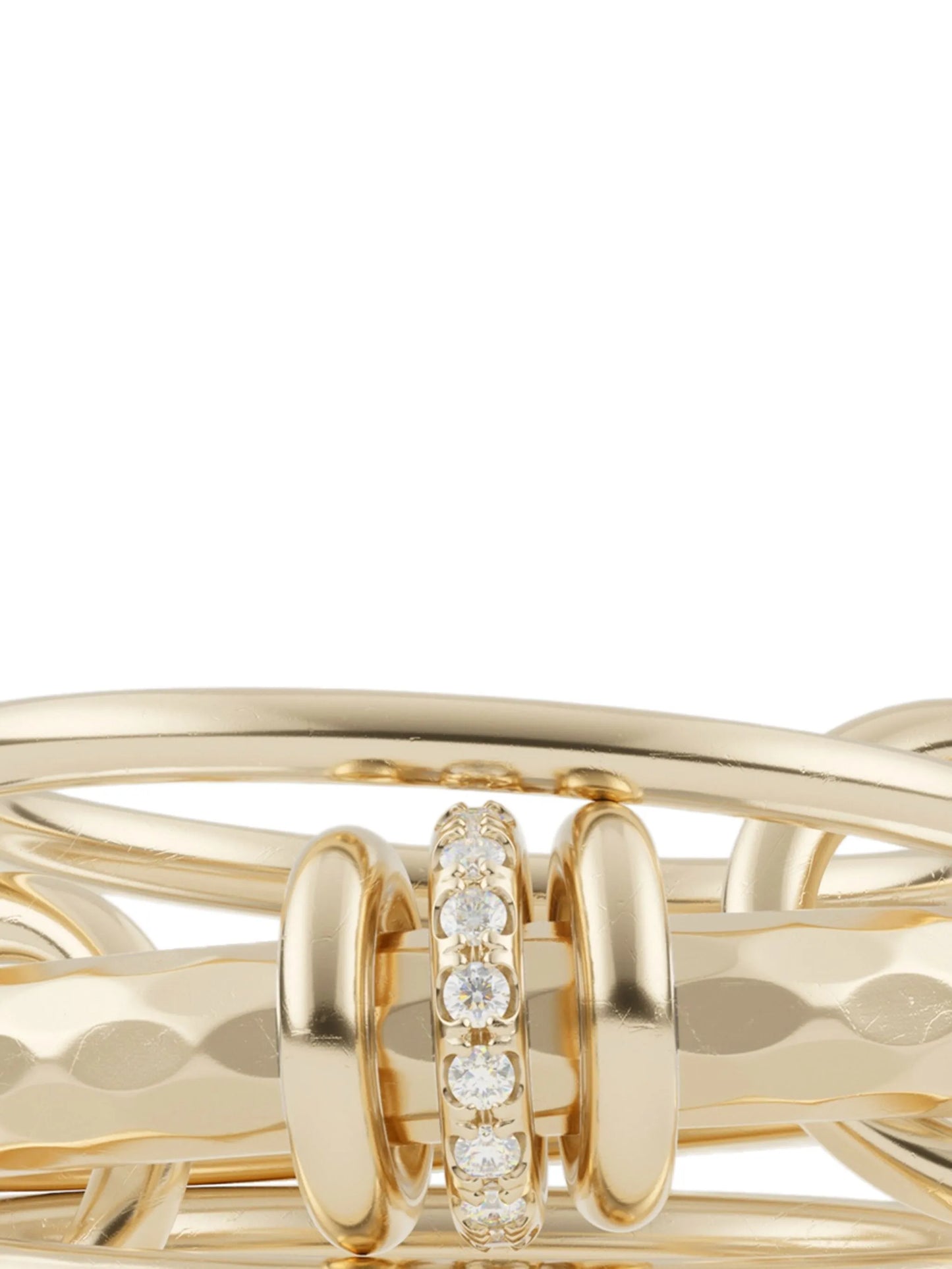 18CT yellow gold diamond hammered ring