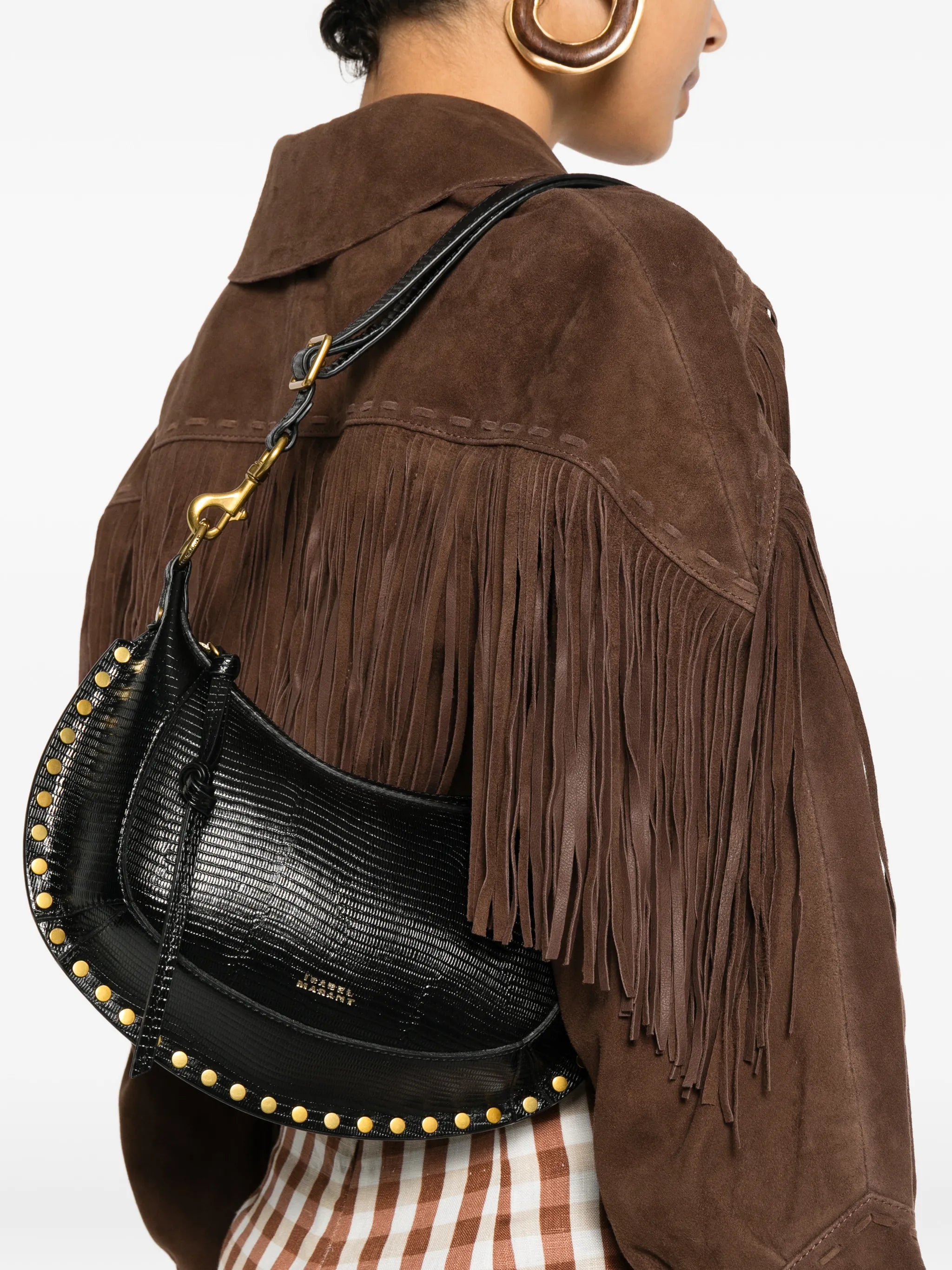 Oskan lizard-effect studded shoulder  bag