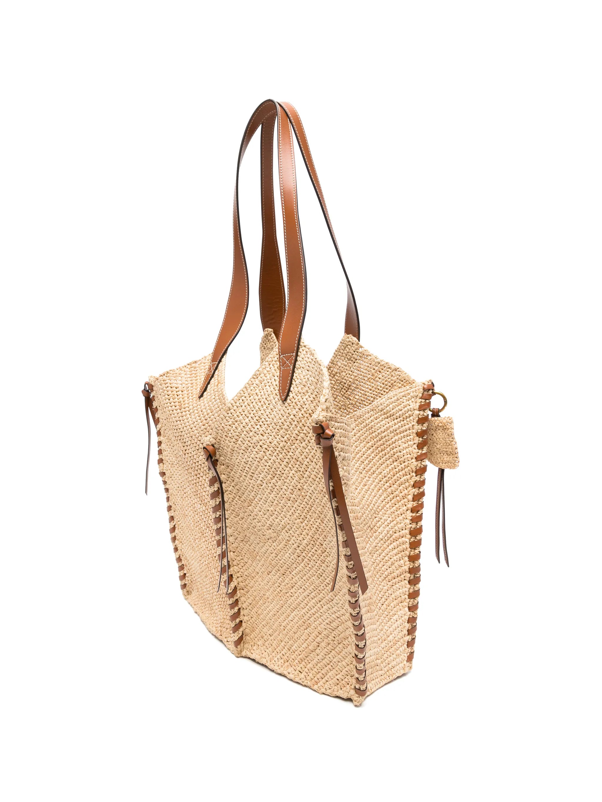 Tampa leather-trimmed raffia shoulder bag