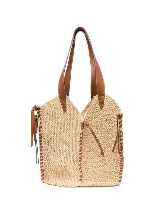 Tampa leather-trimmed raffia shoulder bag