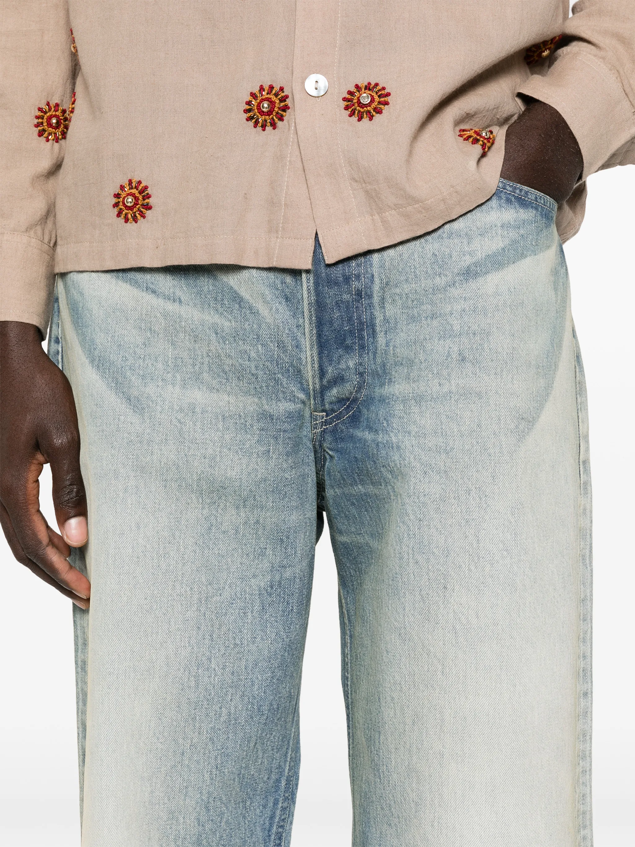 selvedge faded-wash jeans