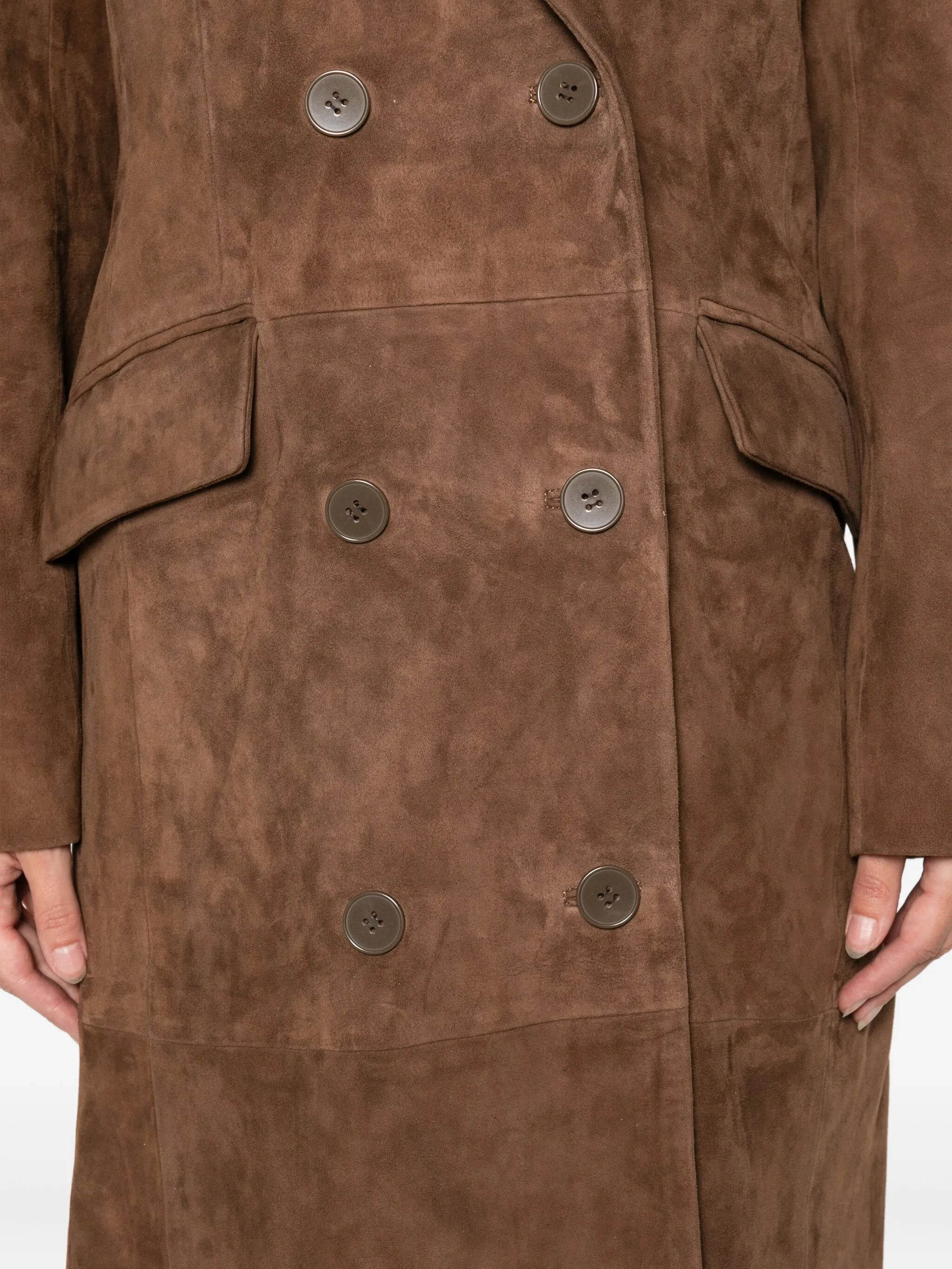 Aggie double-breasted suede long coat