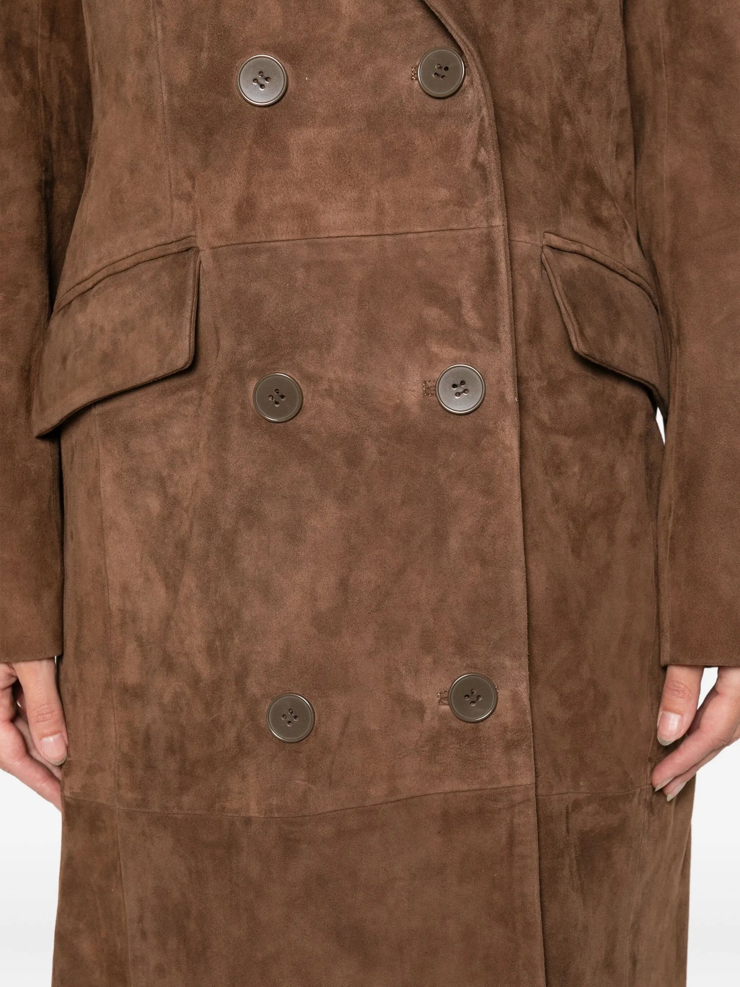 Aggie double-breasted suede long coat