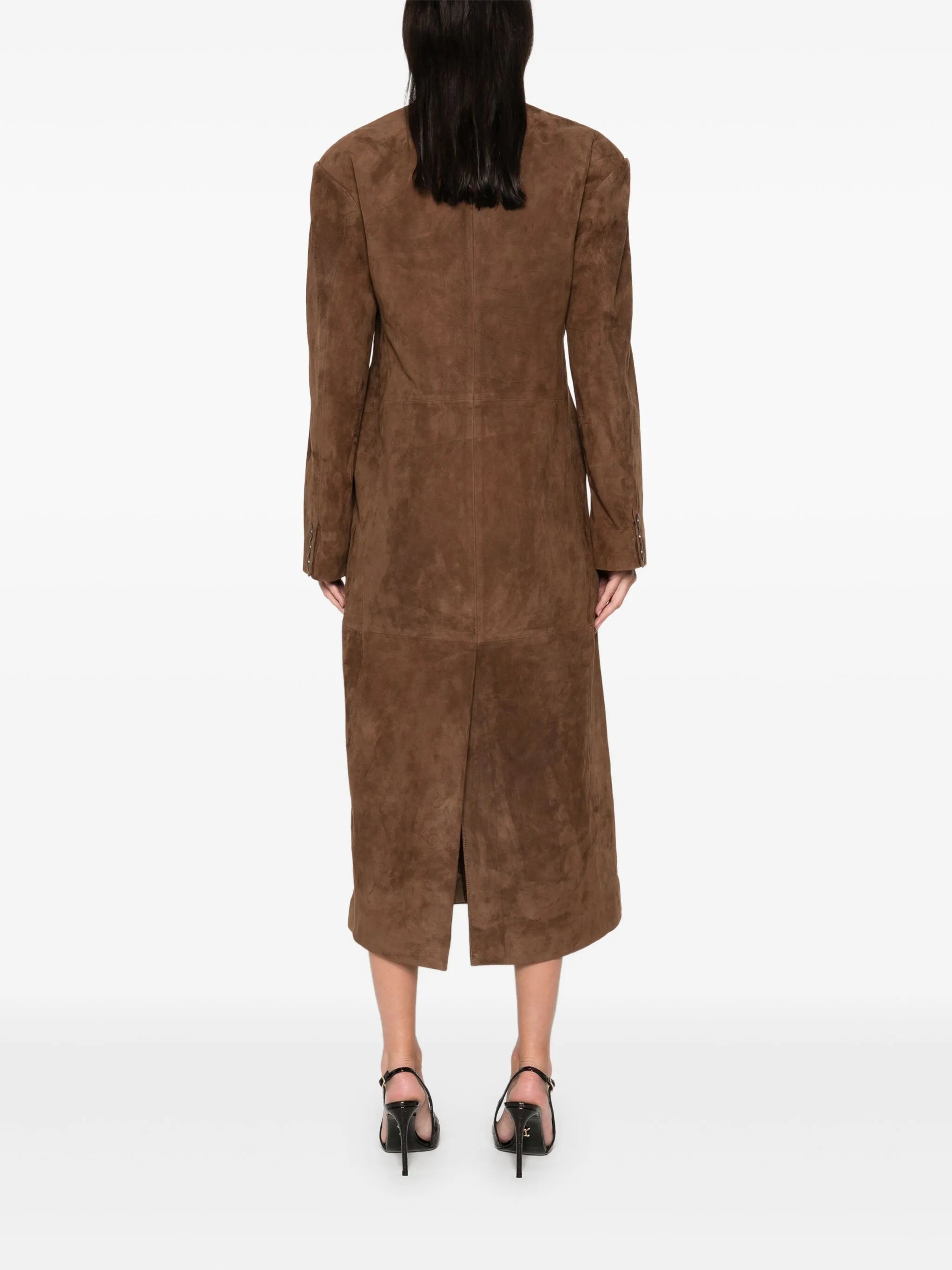 Aggie double-breasted suede long coat