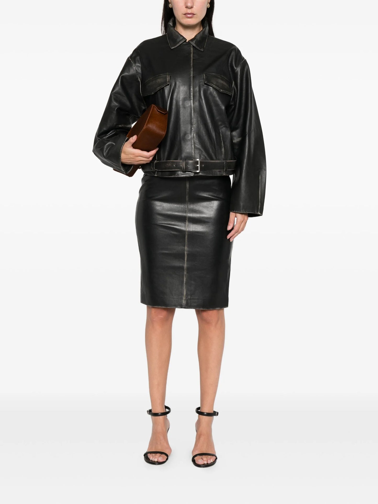 leather pencil midi skirt