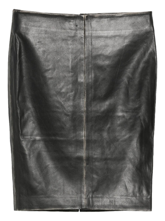 leather pencil midi skirt