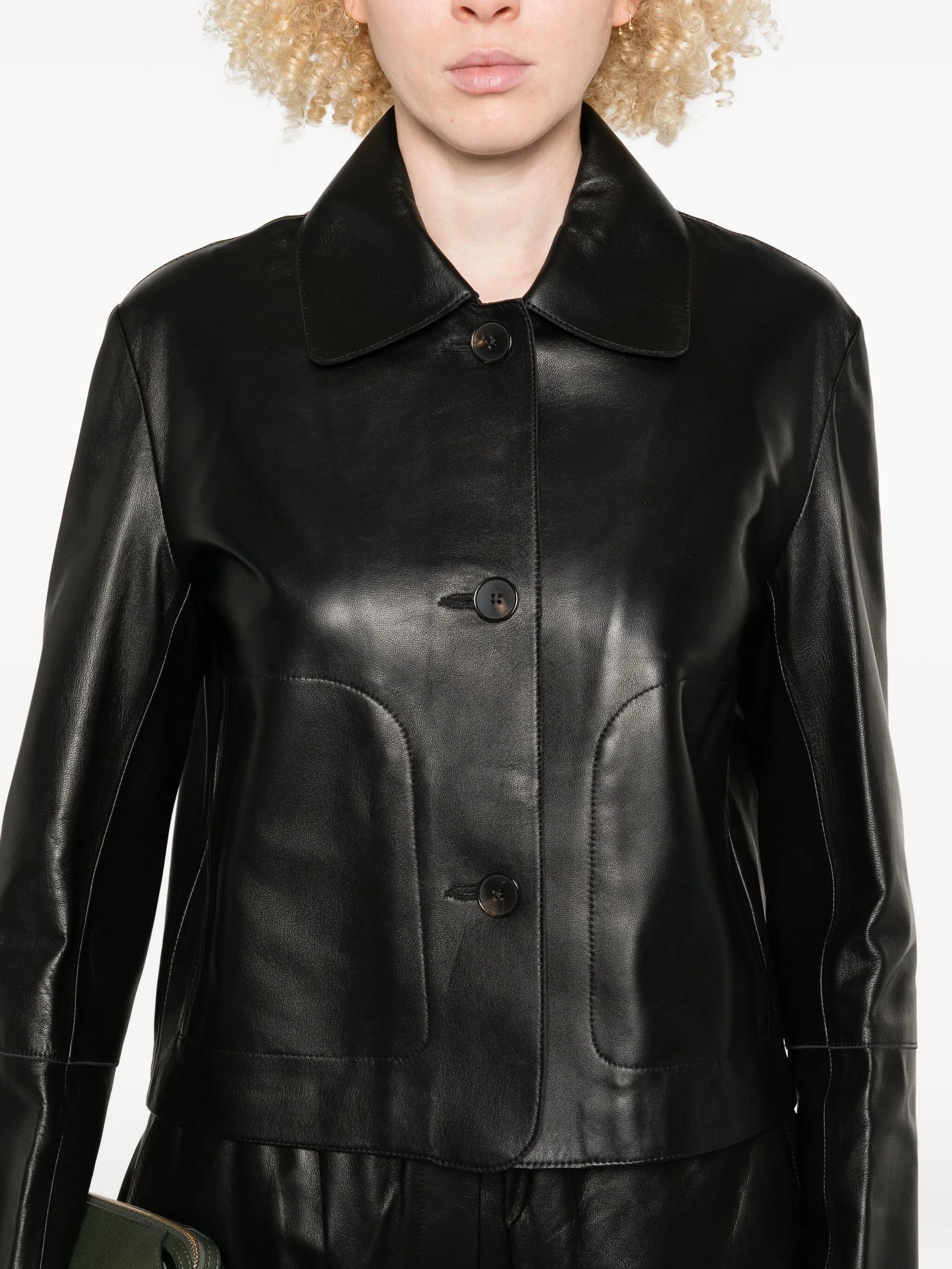 Emy button-patch leather jacket