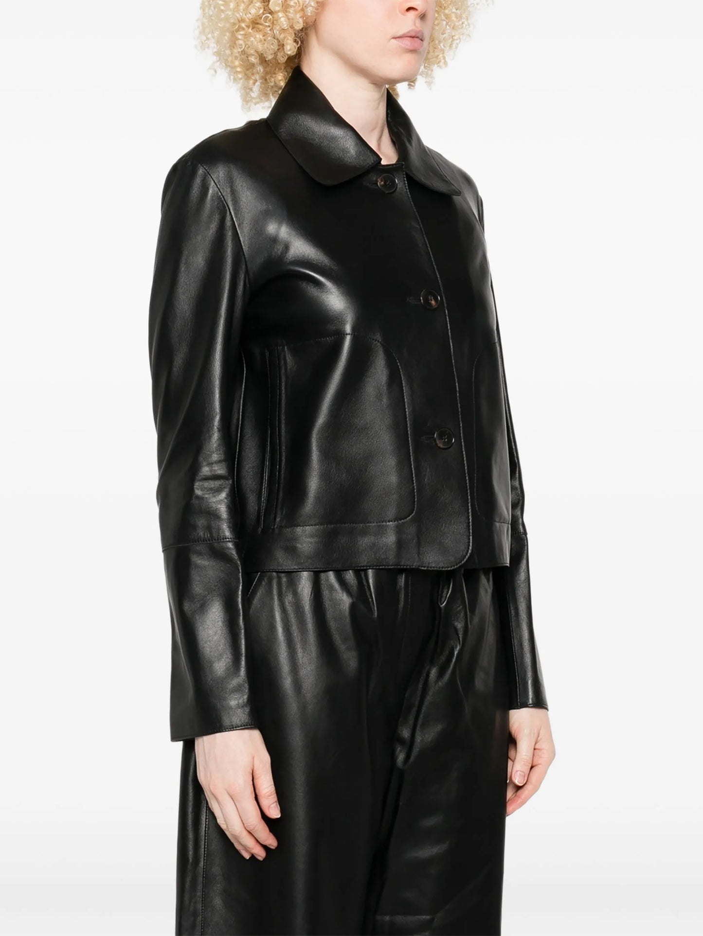 Emy button-patch leather jacket