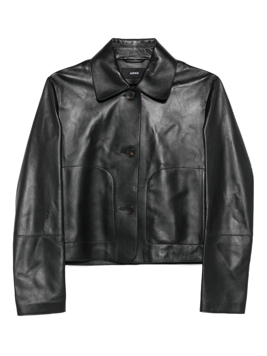 Emy button-patch leather jacket