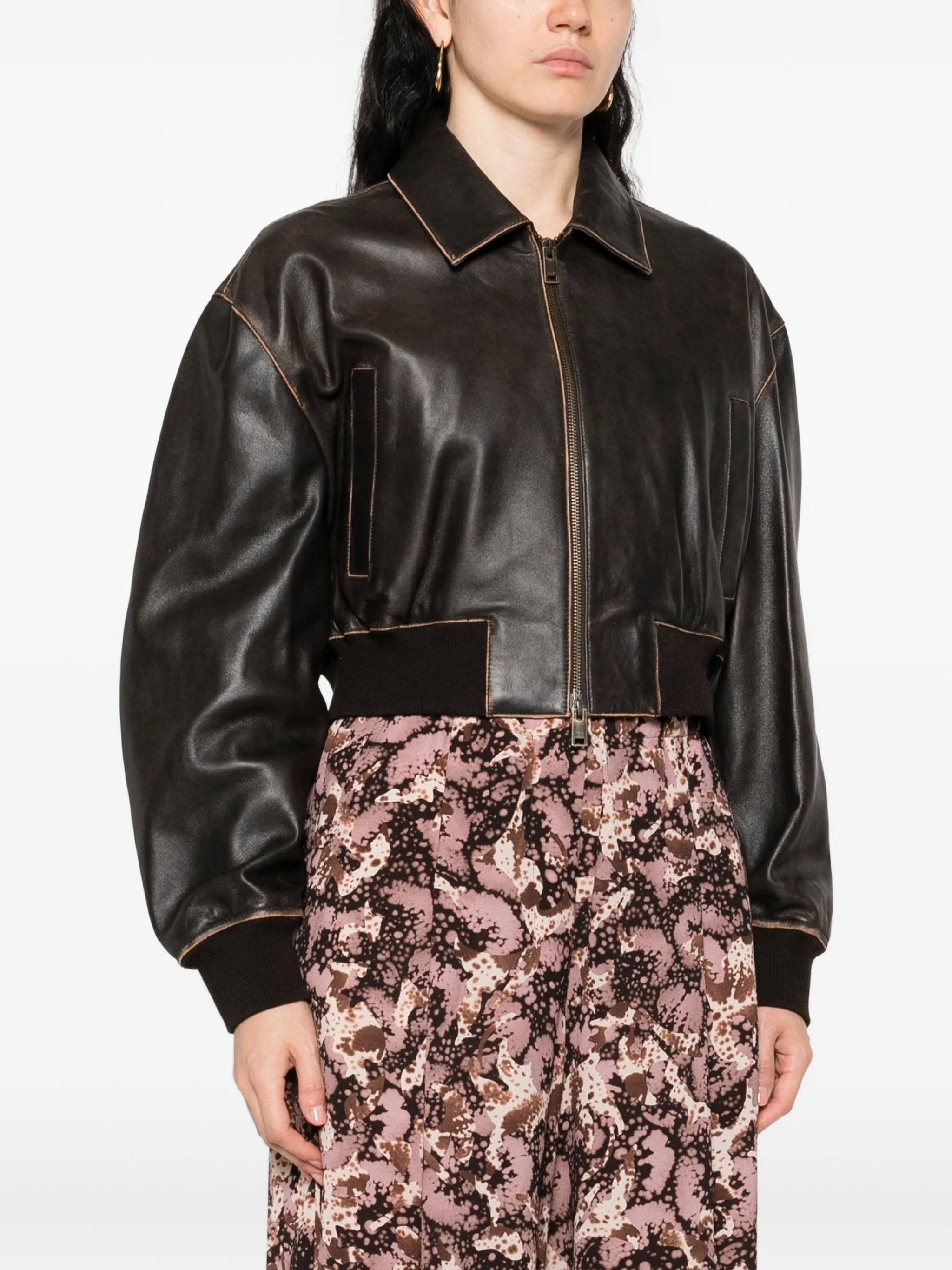Desy cropped zip-front leather jacket