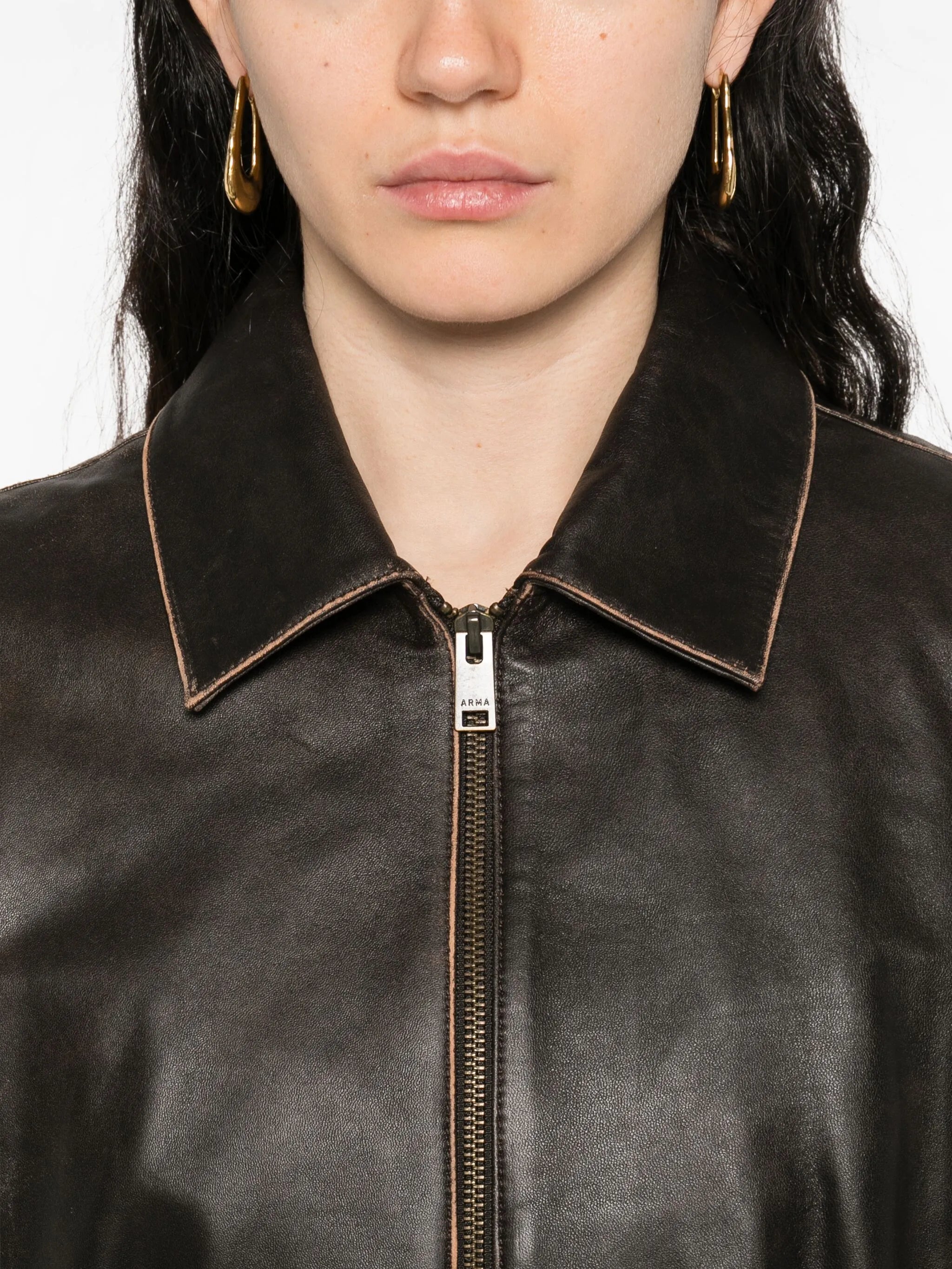Desy cropped zip-front leather jacket