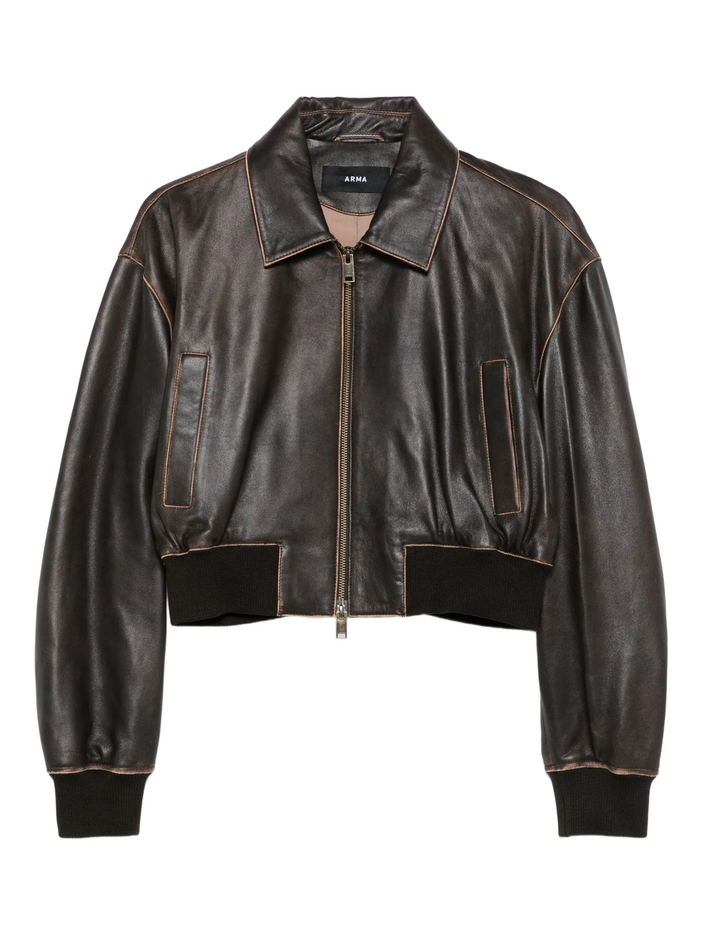 Desy cropped zip-front leather jacket