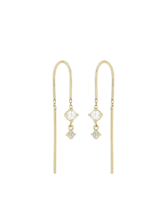 14CT yellow gold Wire diamond and pearl earrings