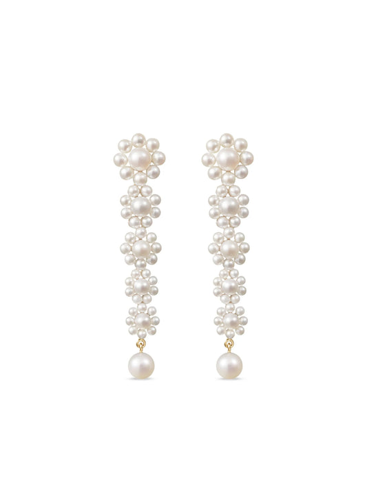 18CT yellow gold Marguerite Fleur freshwater pearl earrings
