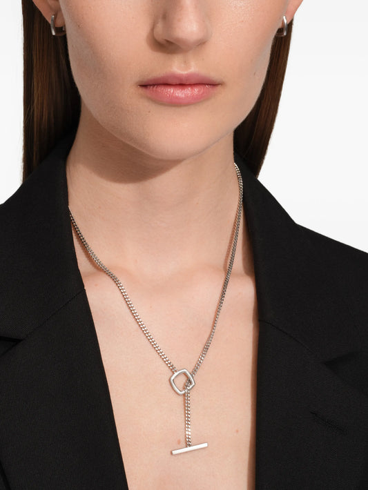 curb-chain square-frame pendant necklace