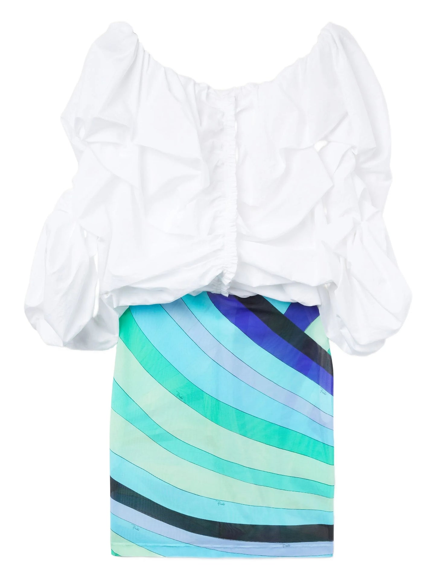 Iride-print off-the-shoulder mini dress