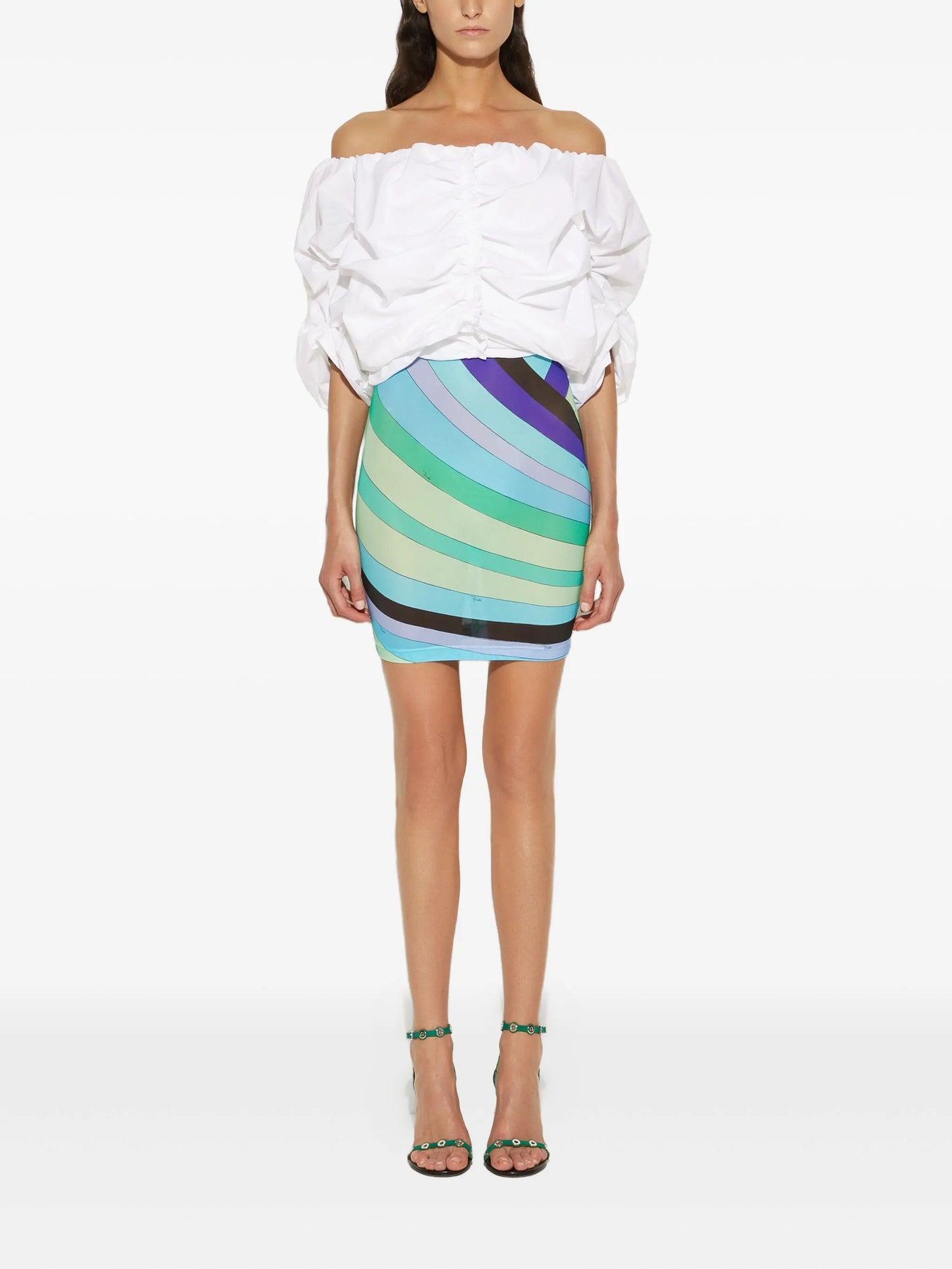 Iride-print off-the-shoulder mini dress