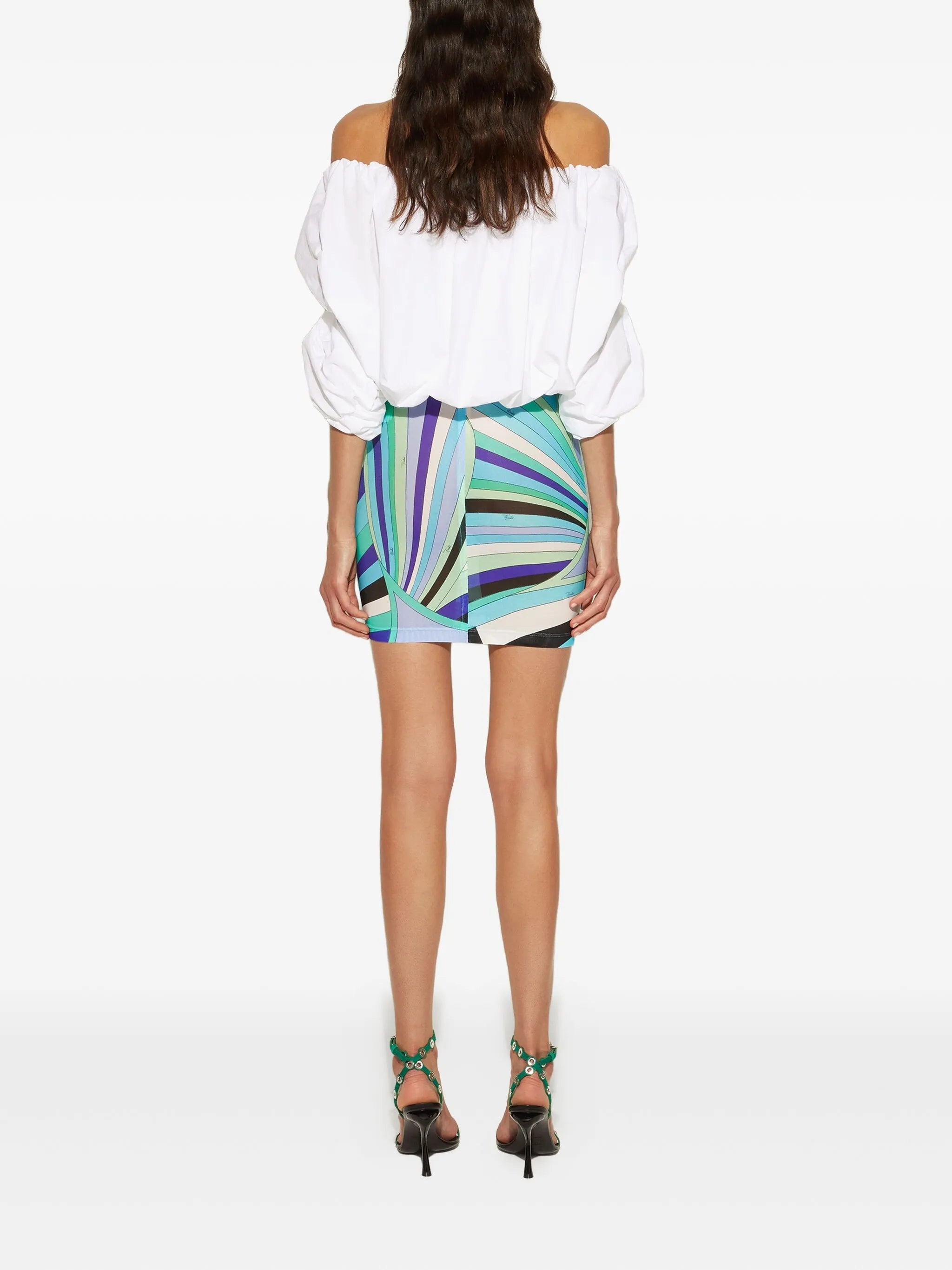 Iride-print off-the-shoulder mini dress