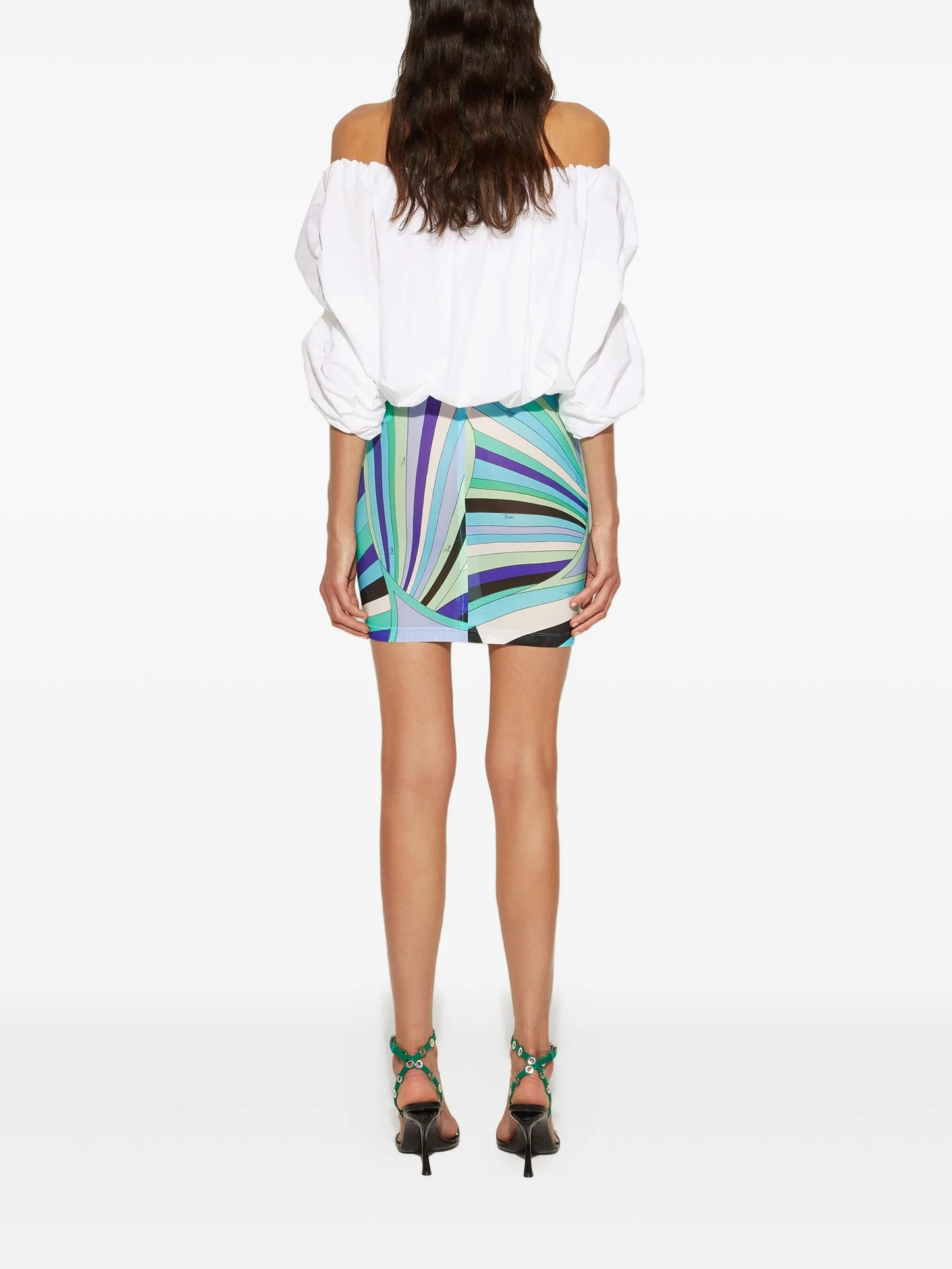 Iride-print off-the-shoulder mini dress