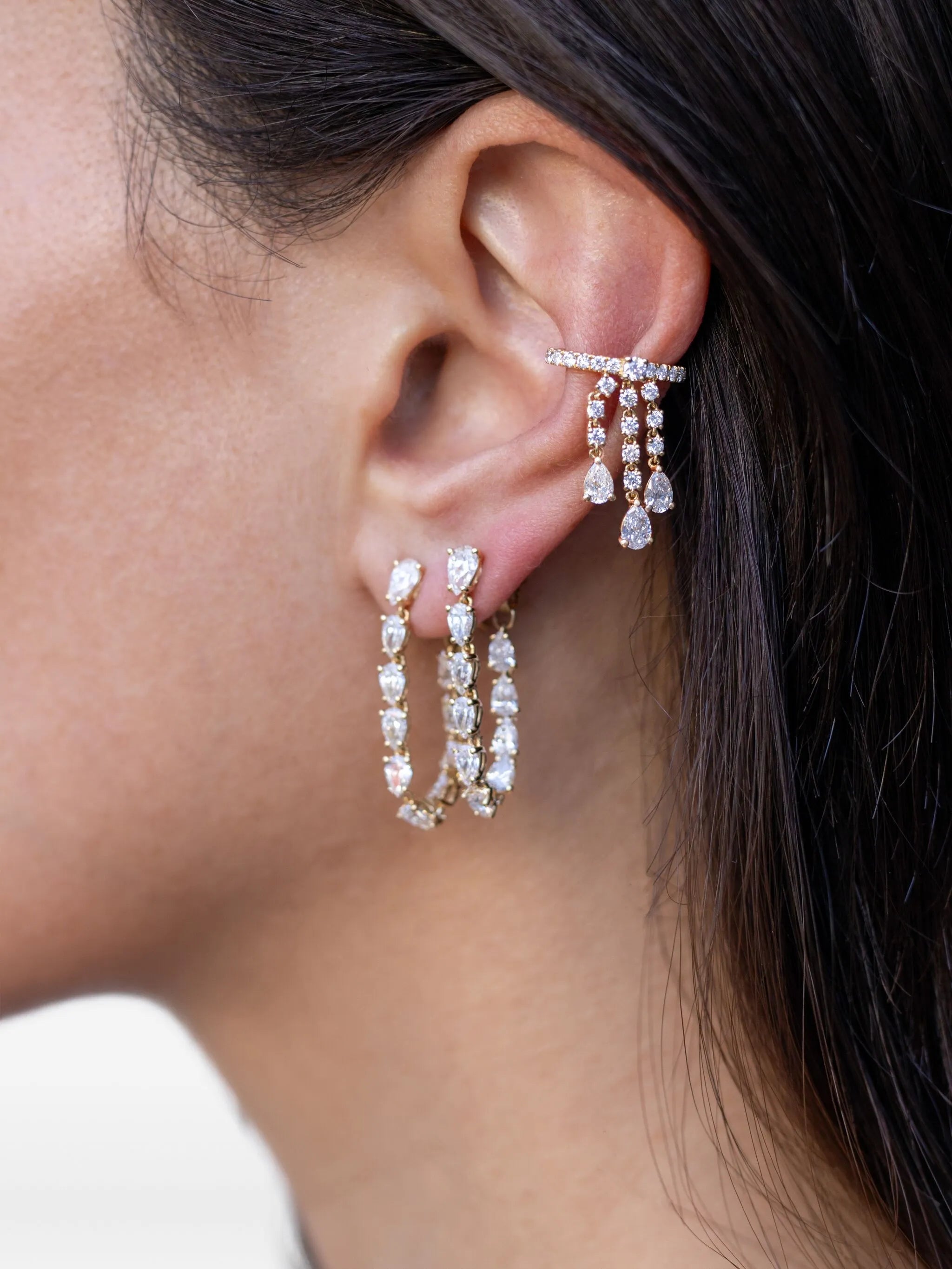 18CT yellow gold Caro diamond drop earrings