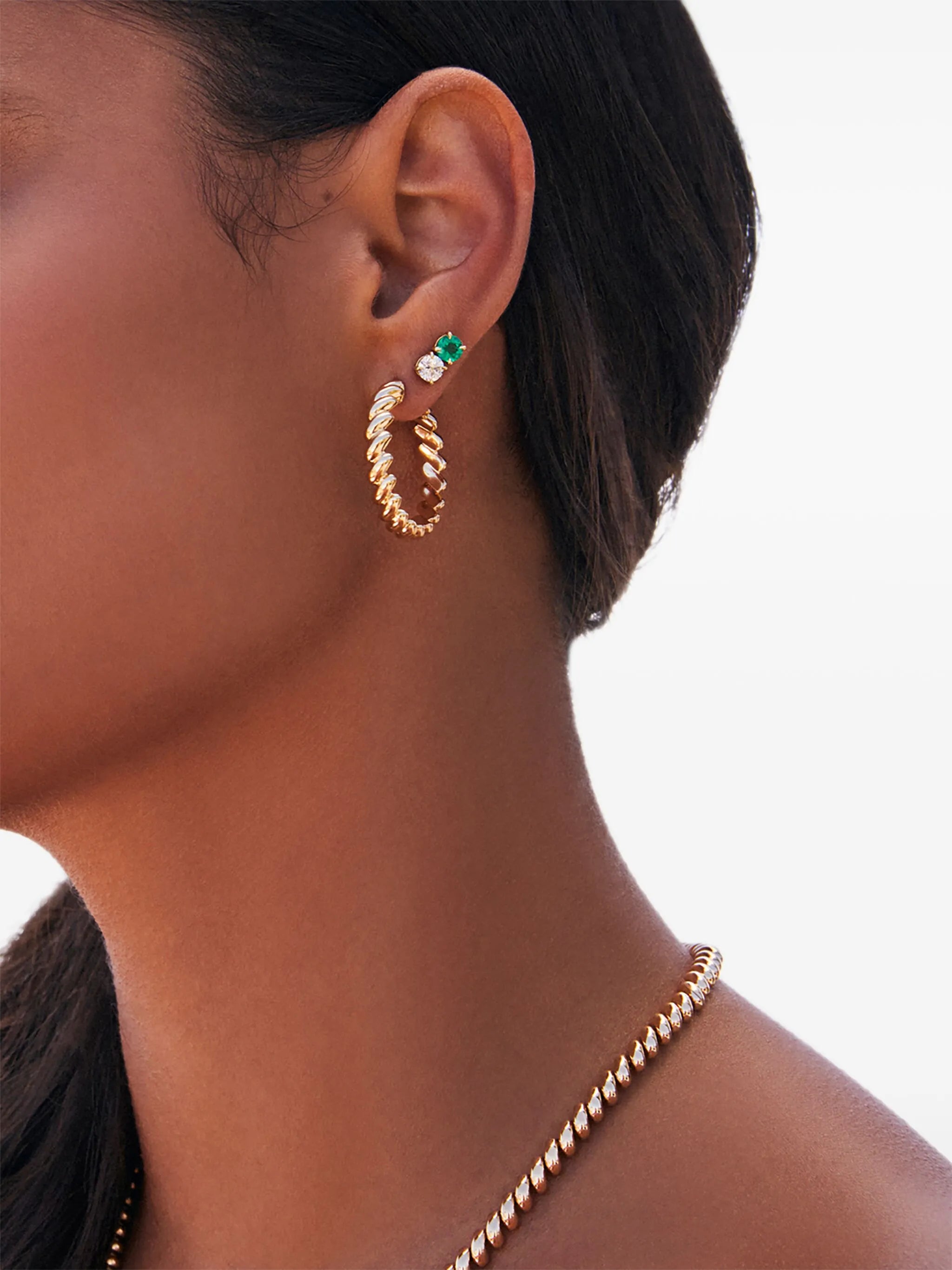 18CT Gold Diamond Emerald Studs Earrings