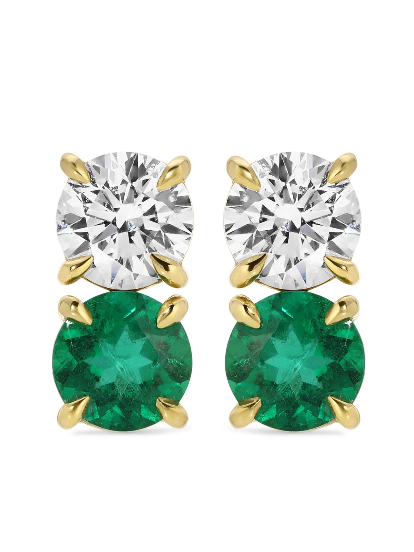 18CT Gold Diamond Emerald Studs Earrings