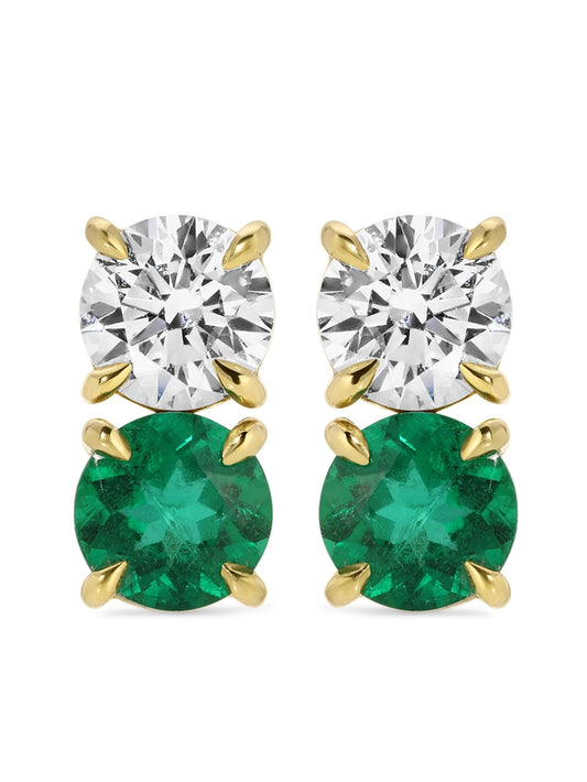18CT Gold Diamond Emerald Studs Earrings