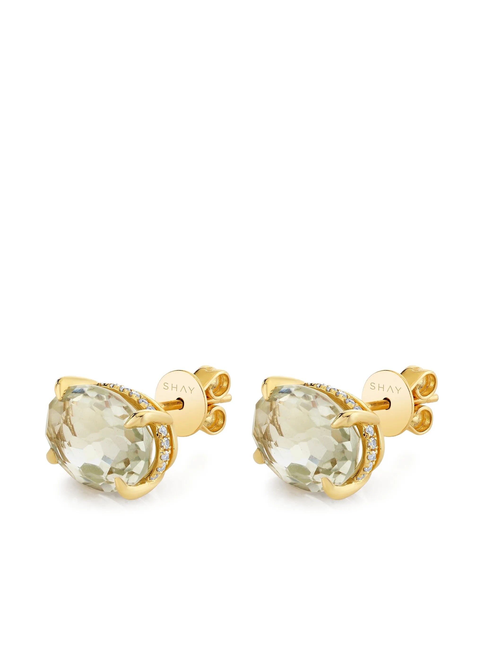 18CT yellow gold amethyst and diamond stud earrings