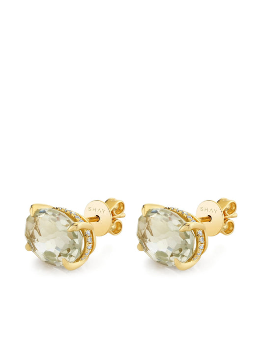 18CT yellow gold amethyst and diamond stud earrings