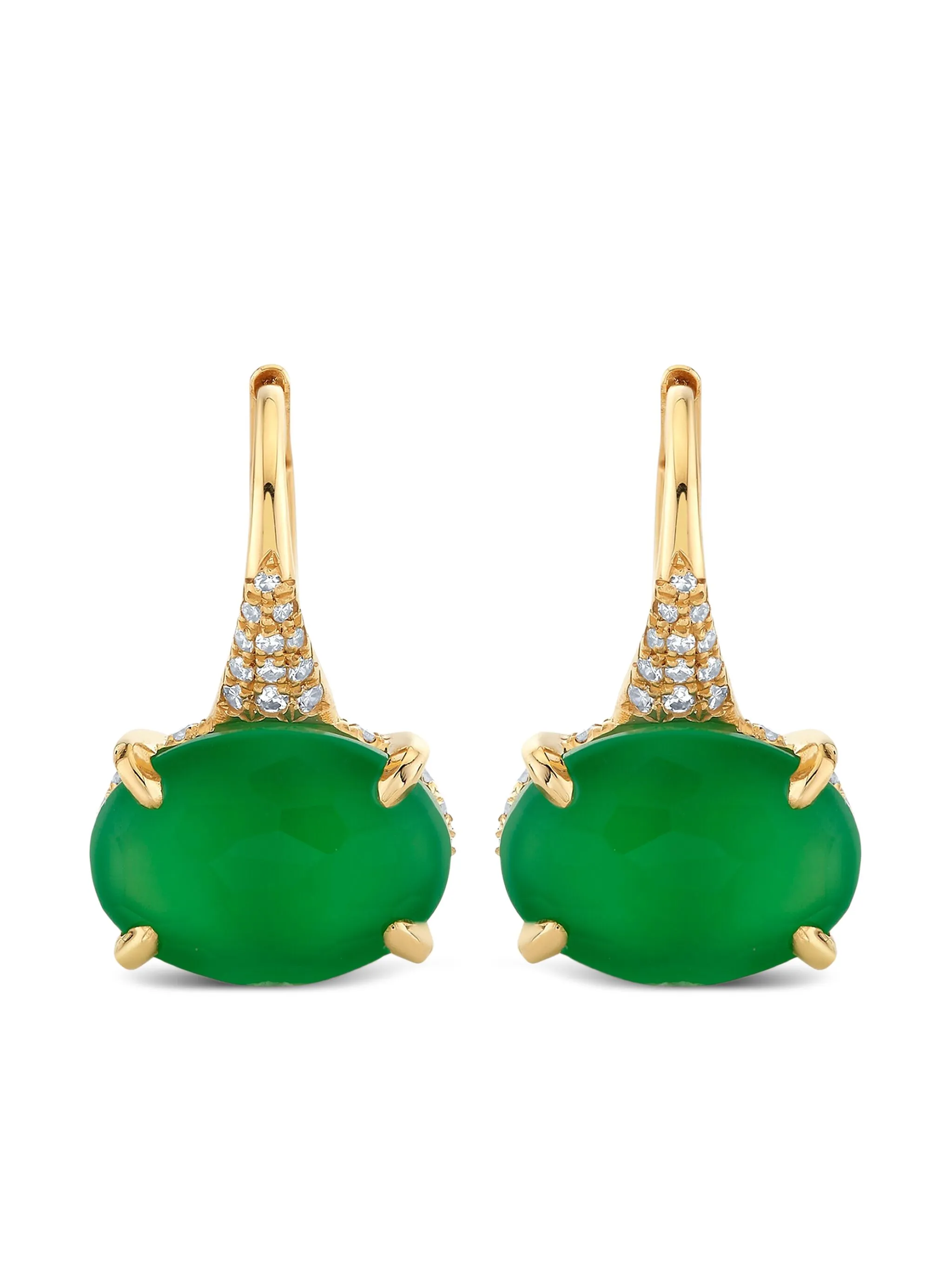 green agate  diamond gem drop earrings
