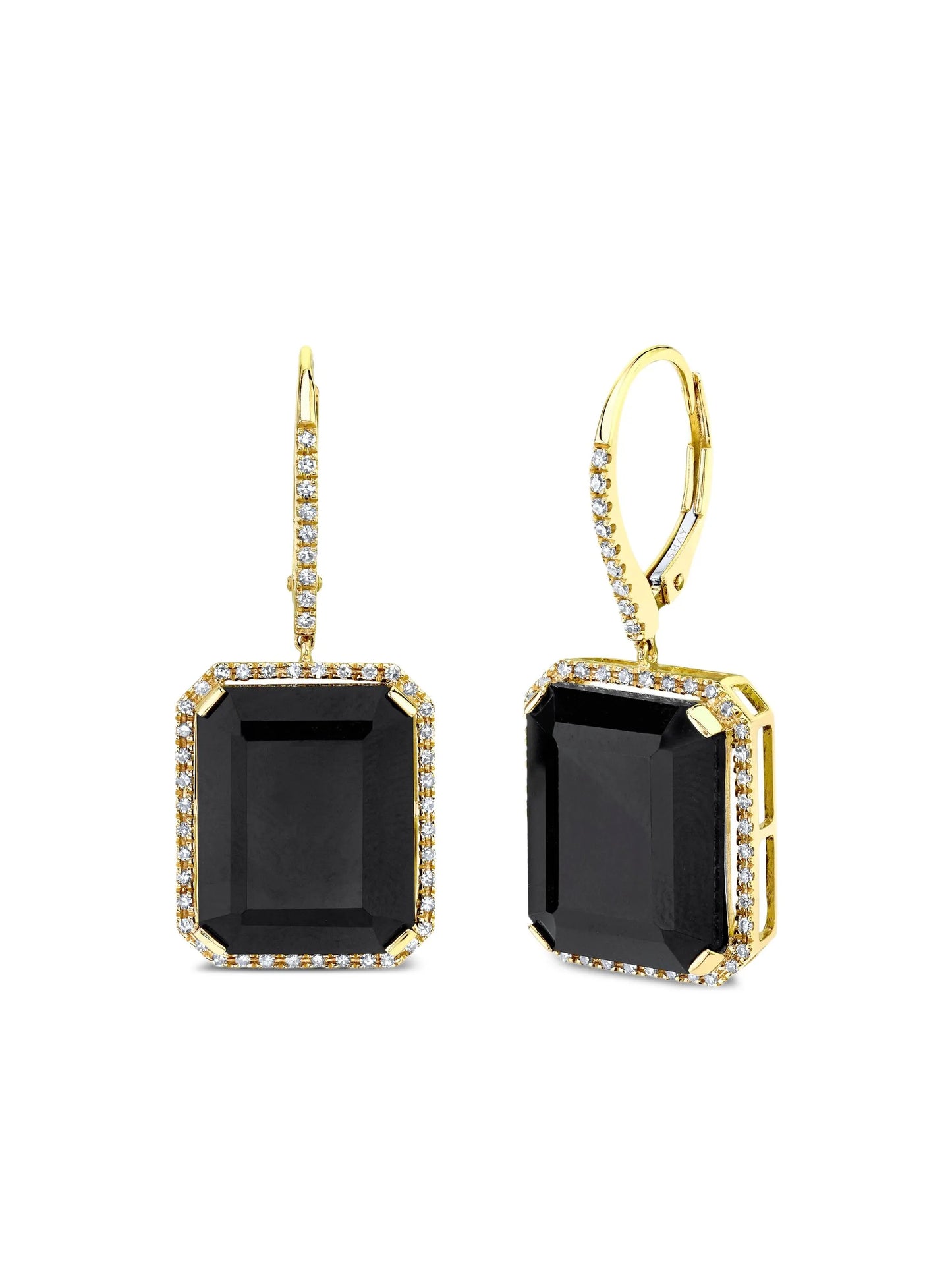 18CT yellow gold portrait black onyx and diamond earrings