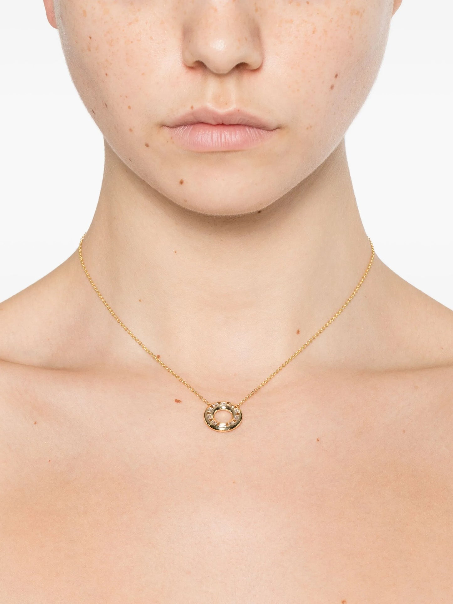 18CT yellow gold diamond and emerald orbit necklace