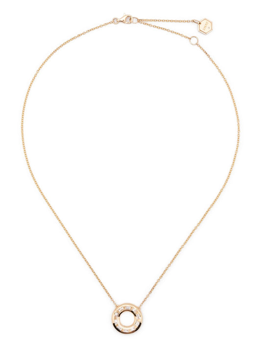 18K yellow gold diamond and emerald orbit necklace