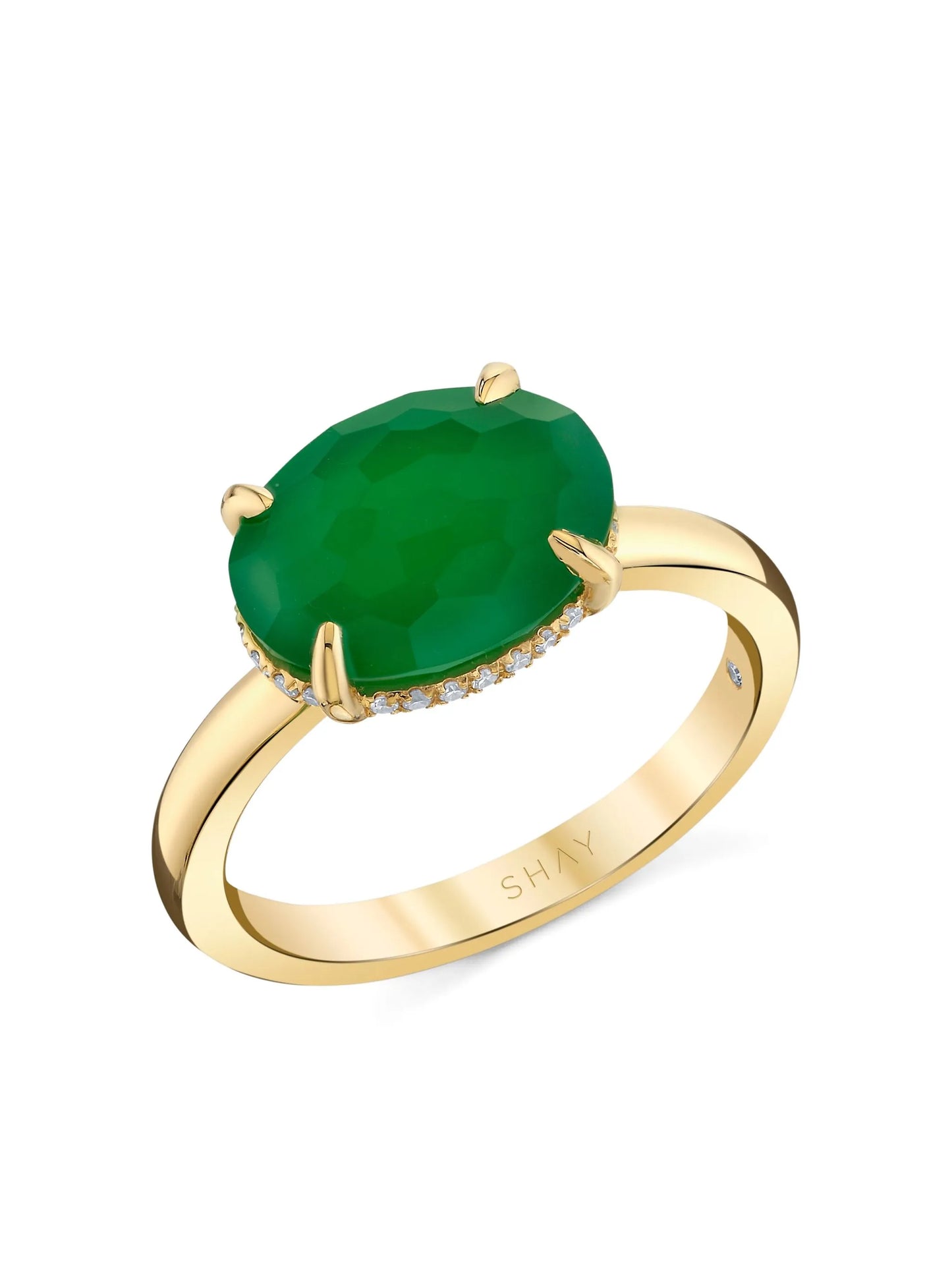 18CT yellow gold green garnet and diamond ring