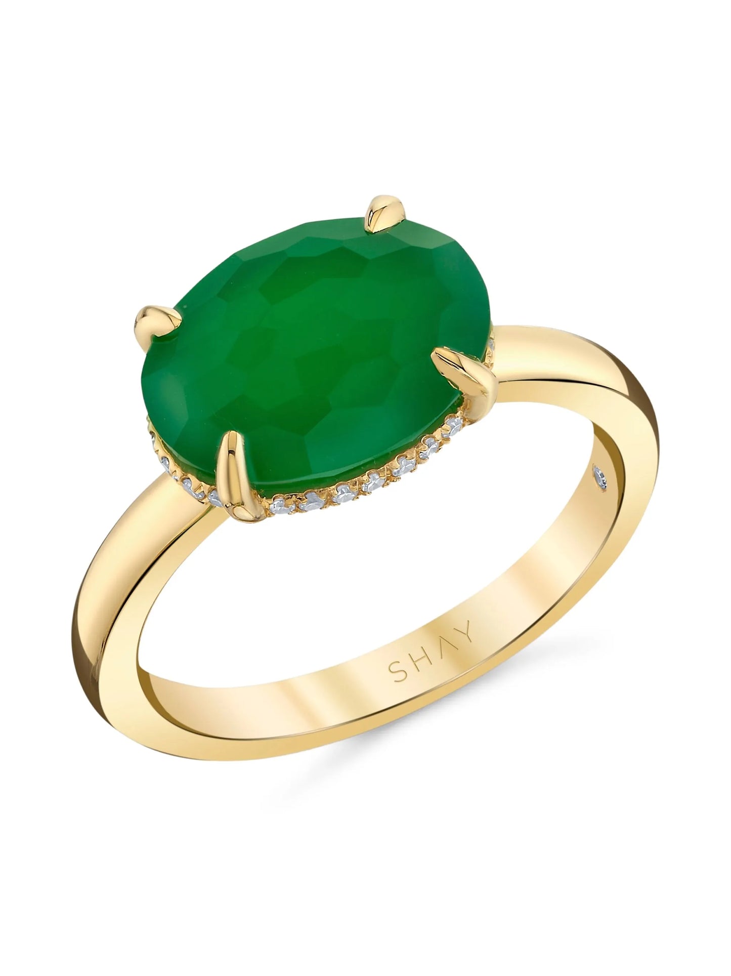 18CT yellow gold green garnet and diamond ring