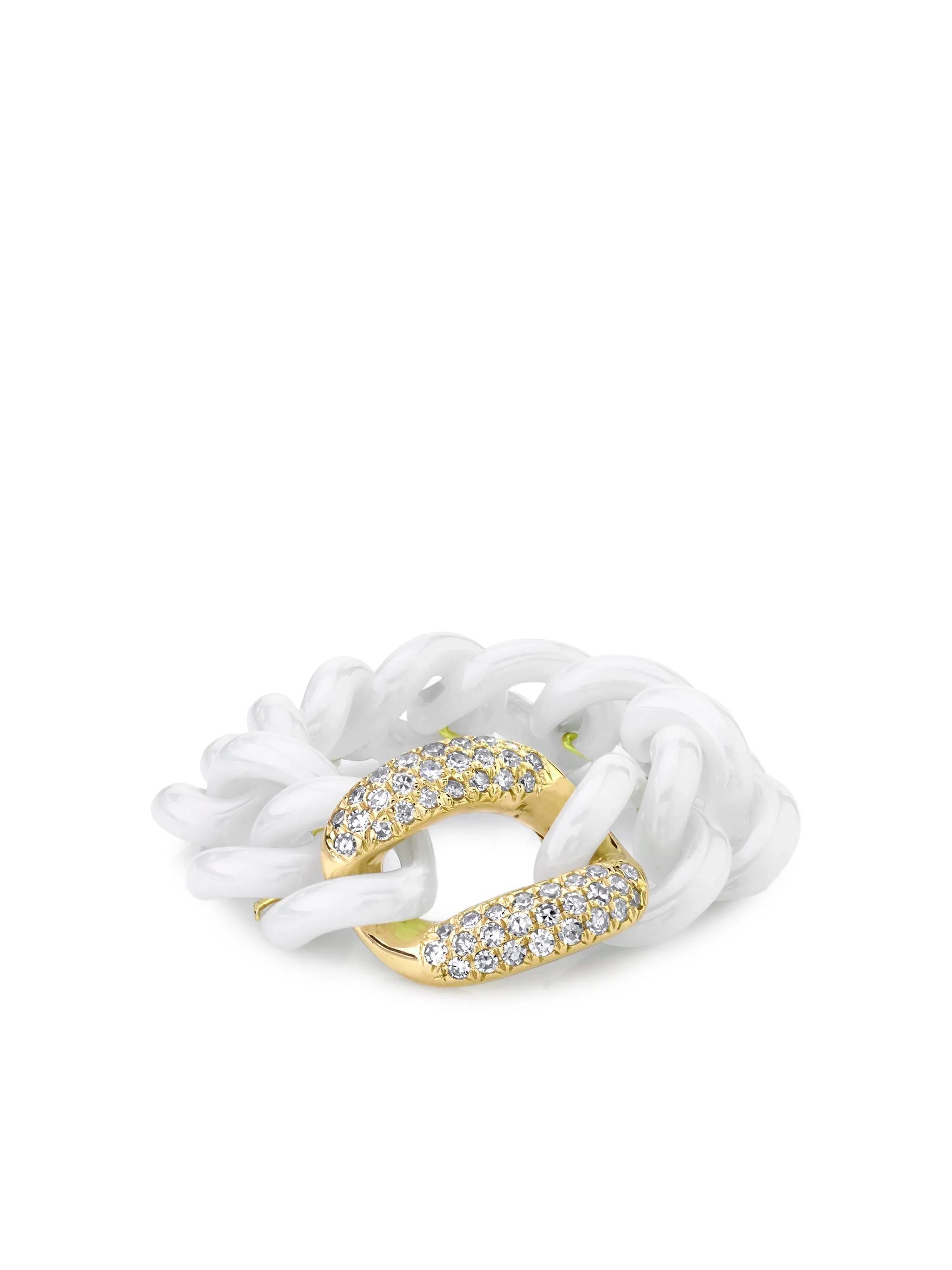 diamond  white ceramic medium link ring 18k gold with natural stones