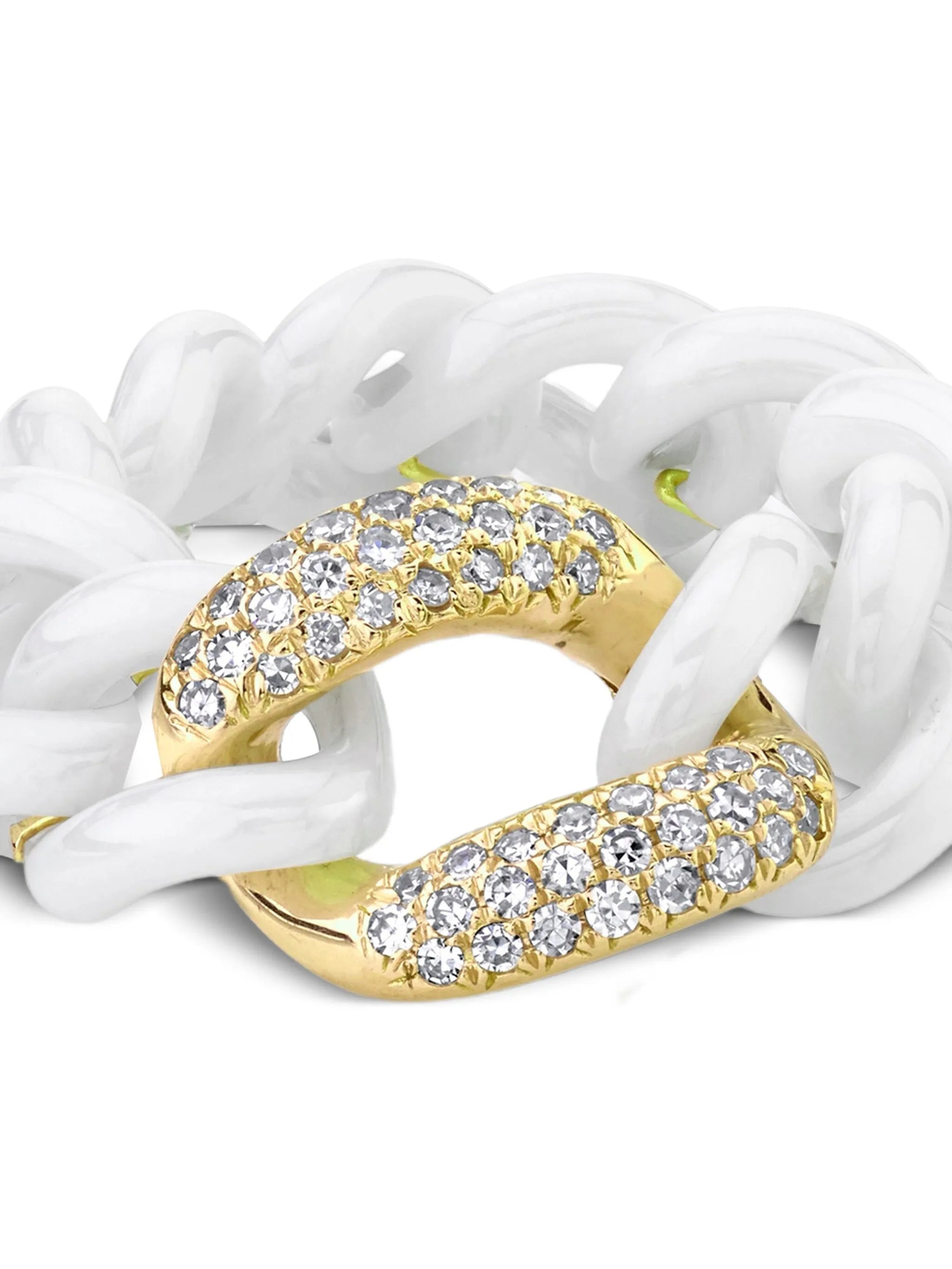 18CT yellow gold medium link diamond ring