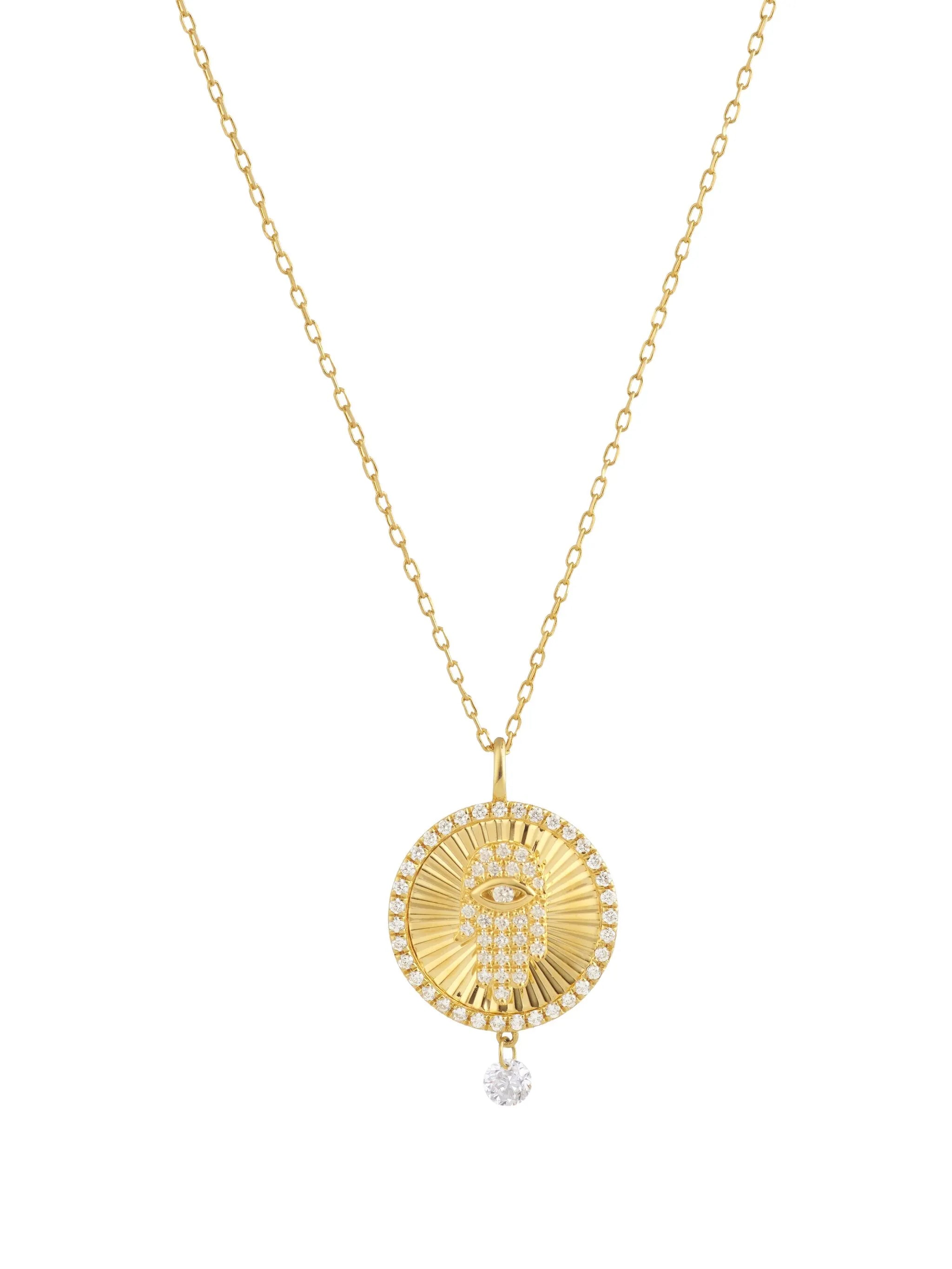 18CT yellow gold diamond main de Fatma necklace